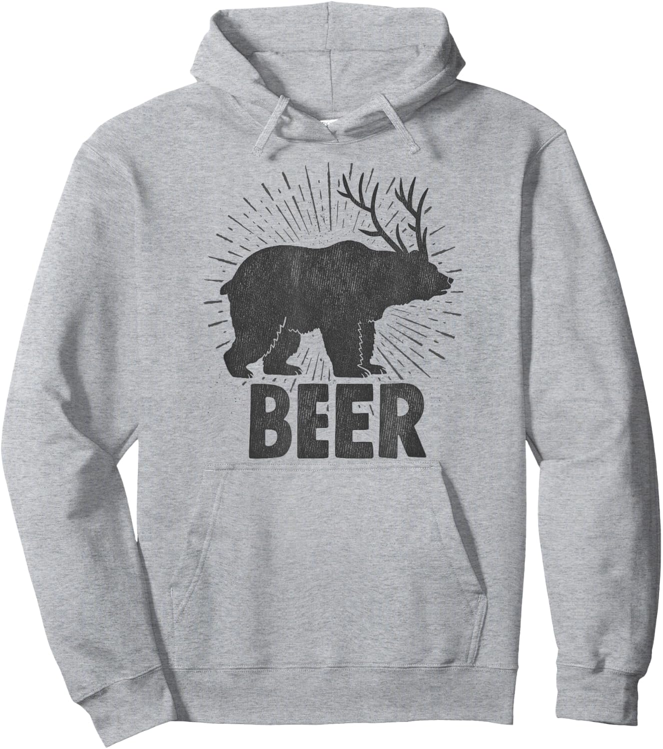 Funny Beer Drinking Design Bear, Deer Combination Distressed Hoodie - Hoodie | Ash