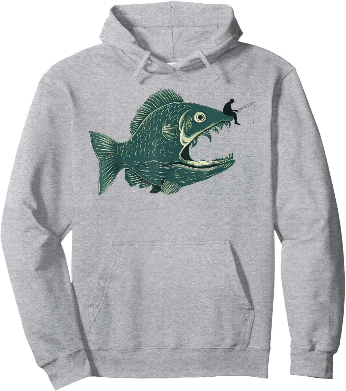 Funny Fishing Big Funny Fish with Fisherman Fishing Hoodie - Hoodie | Ash
