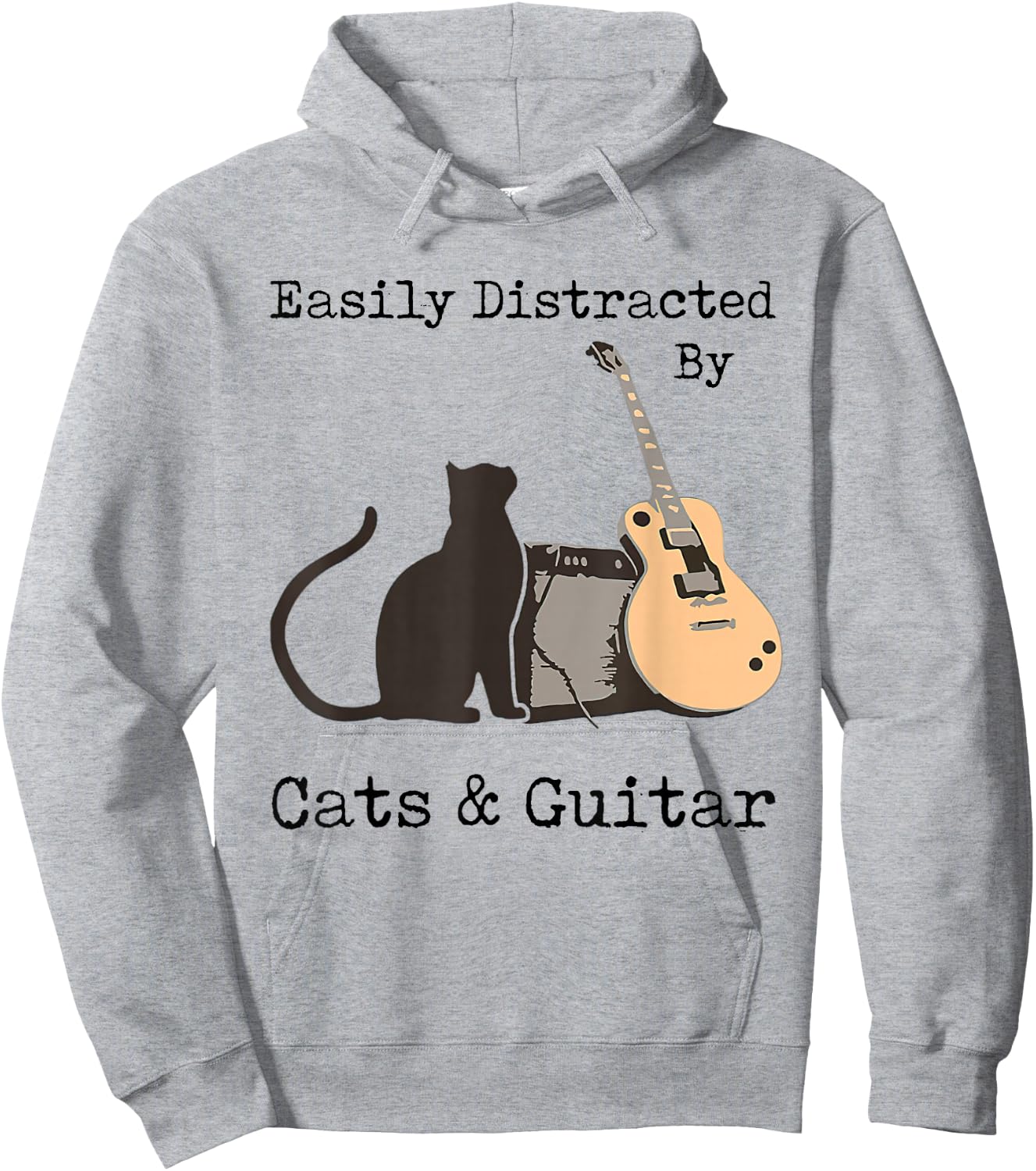 Easily Distracted By Cats And Guitar Gifts Cats Guitar Lover Hoodie - Hoodie | Ash