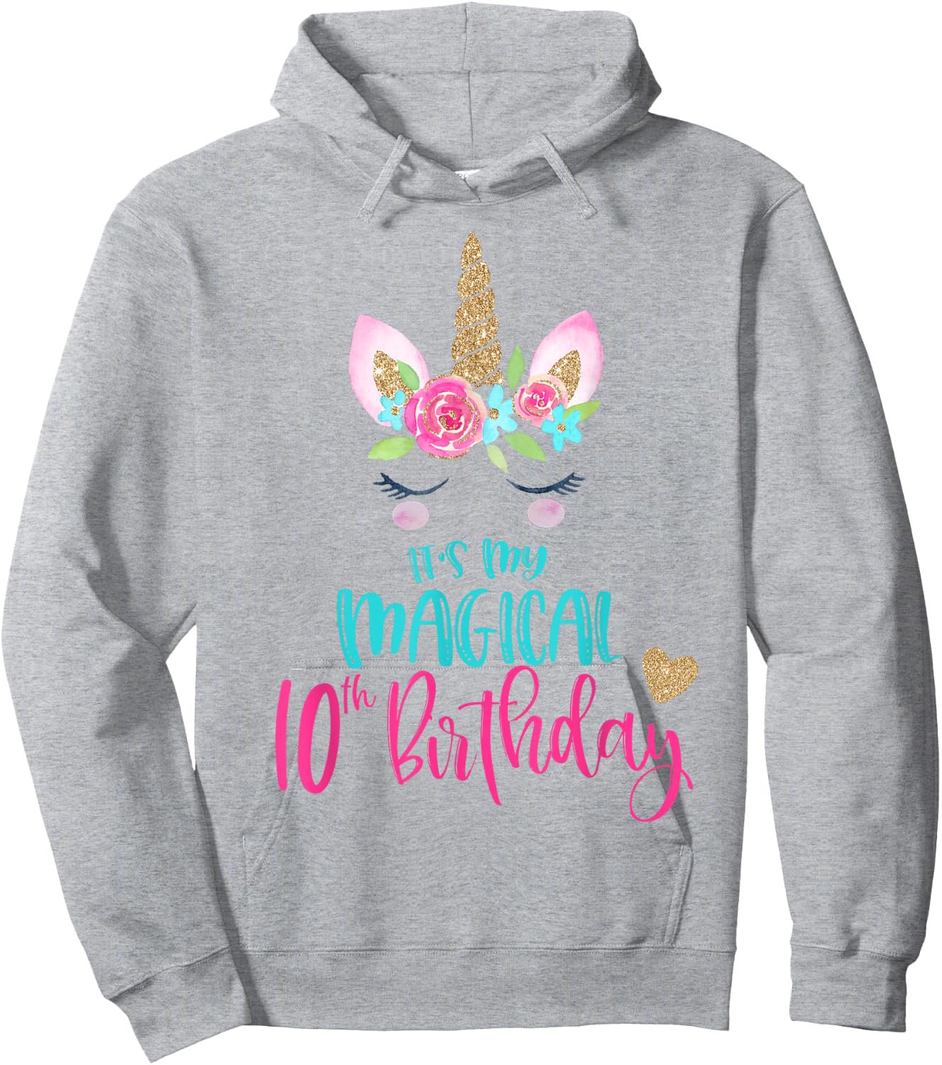 Unicorn 10th Birthday Party Shirt Girl 10 Years Old Hoodie - Hoodie | Ash