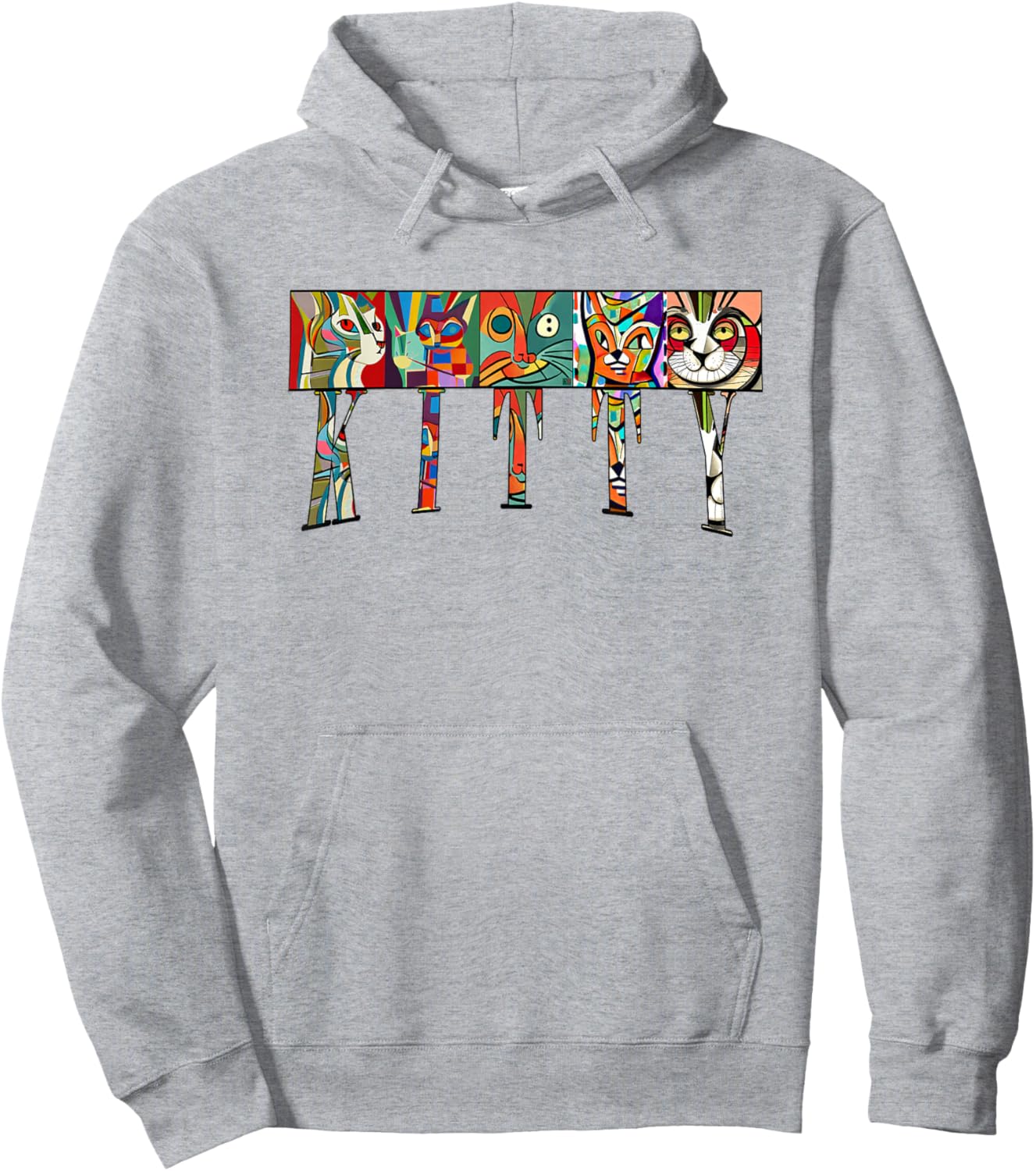 Mid-Century Modern Cubism Expressionist Cats Kitty Art Hoodie - Hoodie | Ash