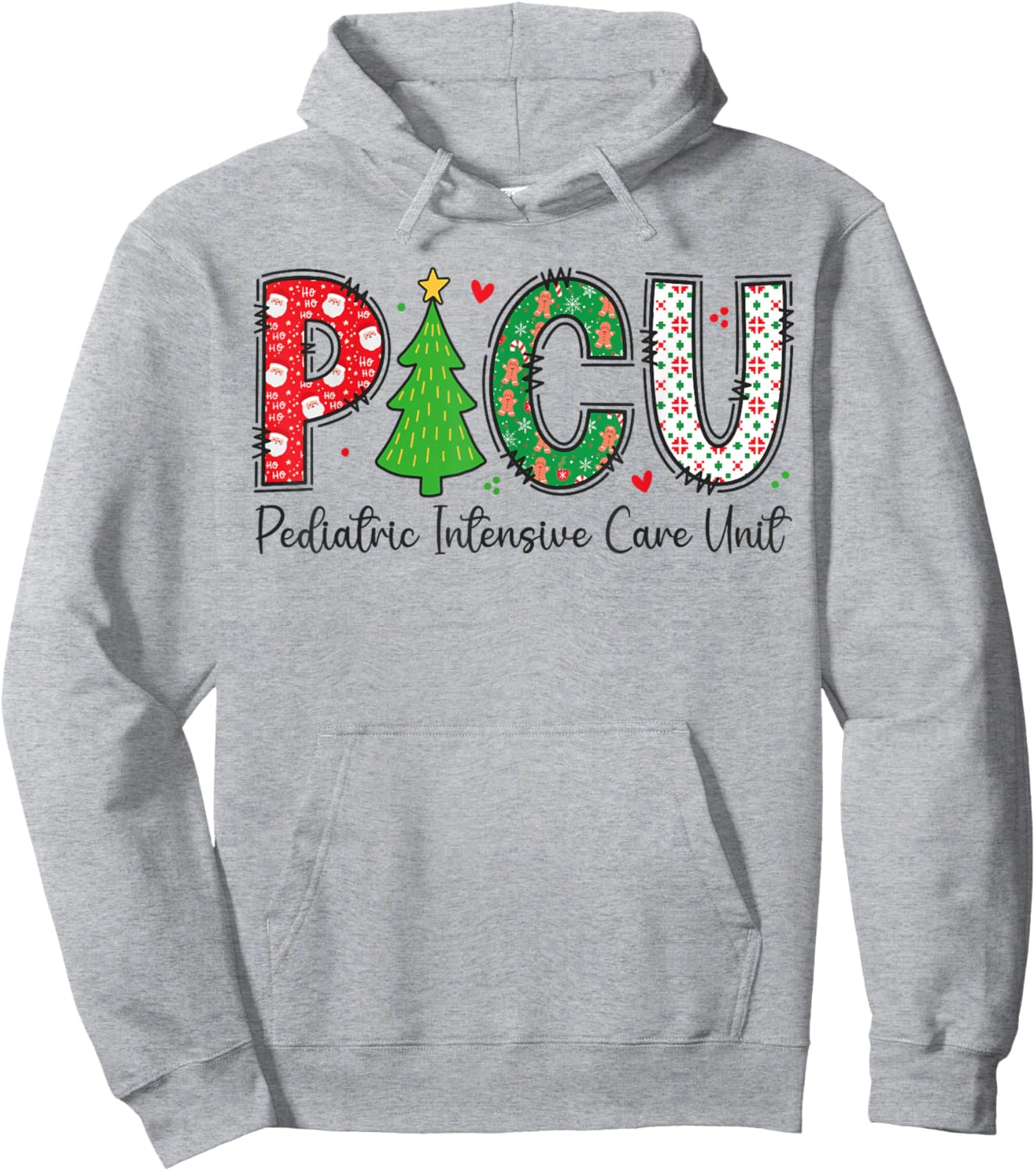 Christmas PICU Nurse - Xmas Pediatric ICU Nurse Appreciation Hoodie - Hoodie | Ash