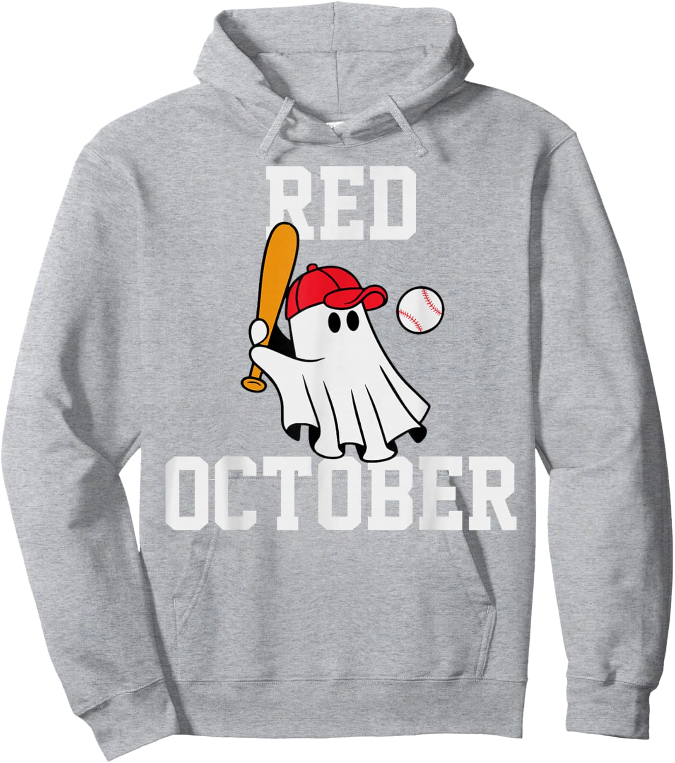 Funny Red October Halloween Ghost Playing Baseball Women Men Hoodie - Hoodie | Ash