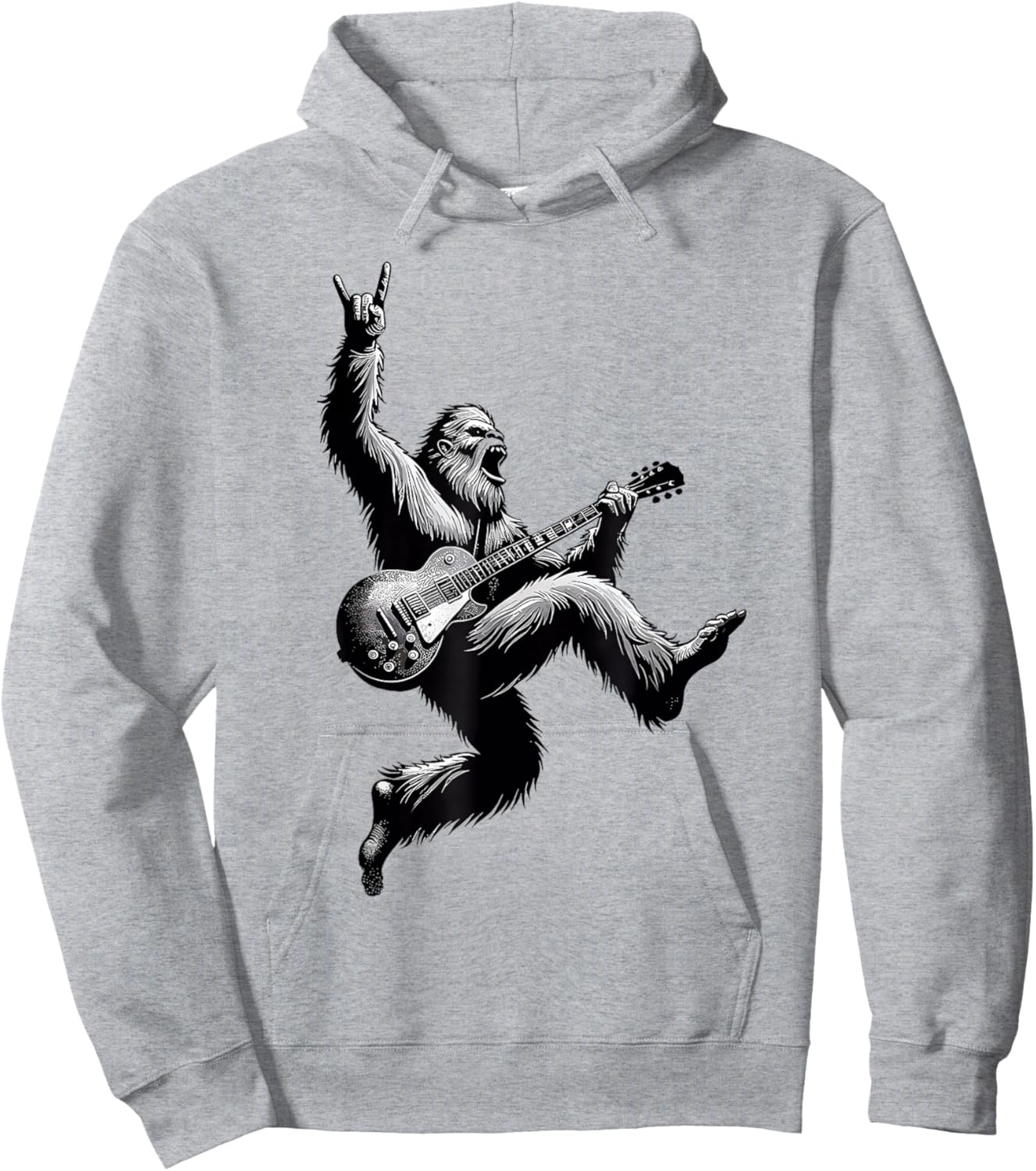 Bigfoot Playing A Electric Guitar Rock On Sasquatch Big Foot Hoodie - Hoodie | Ash