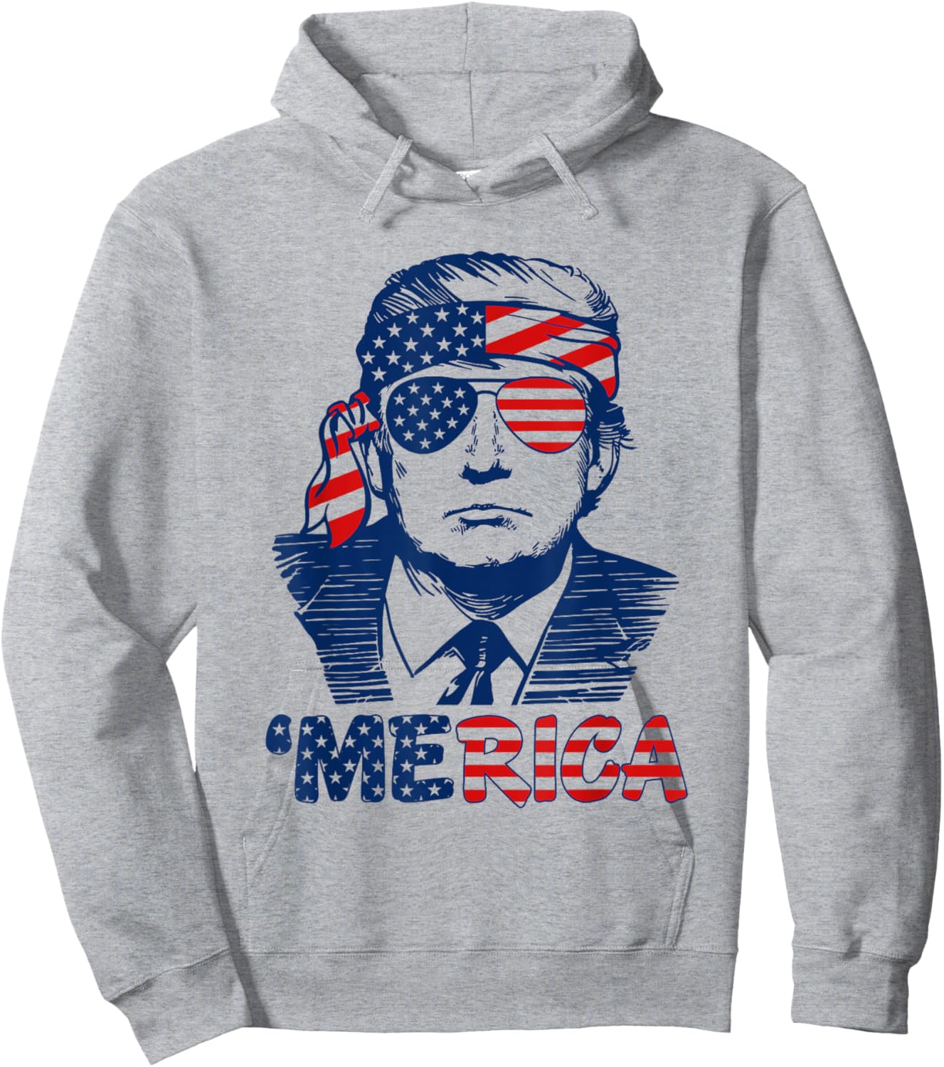 'MERICA TRUMP Happy 4th Of July Trump American Flag Funny Women Men Hoodie - Hoodie | Ash