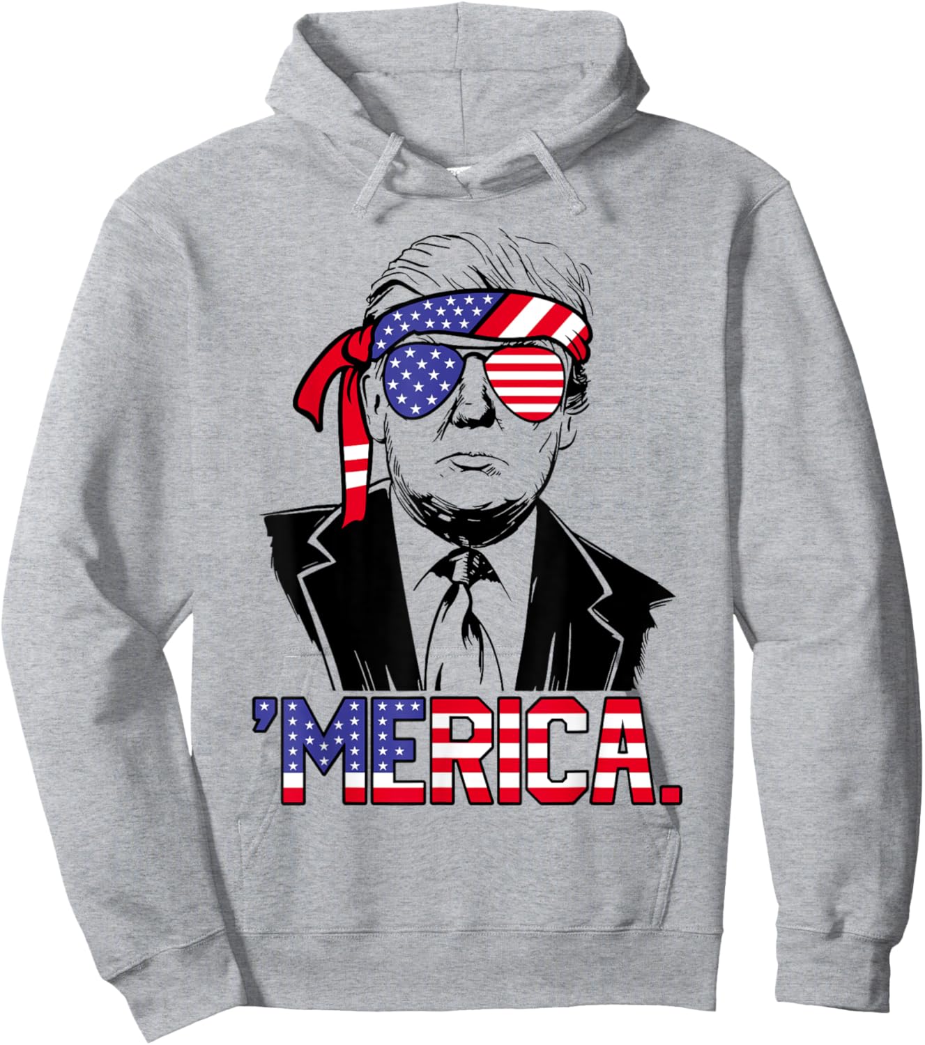 'MERICA TRUMP Happy 4th Of July Trump American Flag Hoodie - Hoodie | Ash
