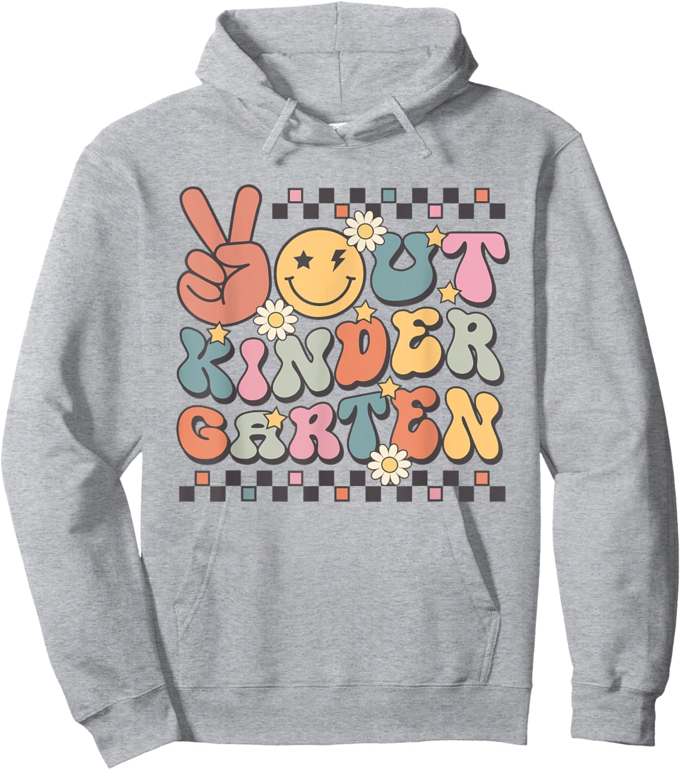 Last Day of Kindergarten Smile Face Peace Out Kindergarten Hoodie - Hoodie | Ash