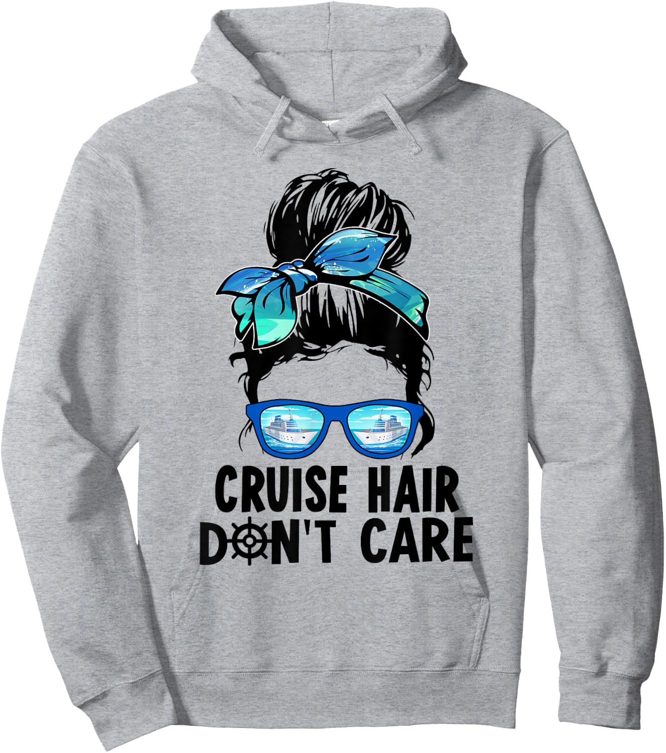 Cruise Hair Don't Care Messy Bun Ship Cruising Trip Hoodie - Hoodie | Ash