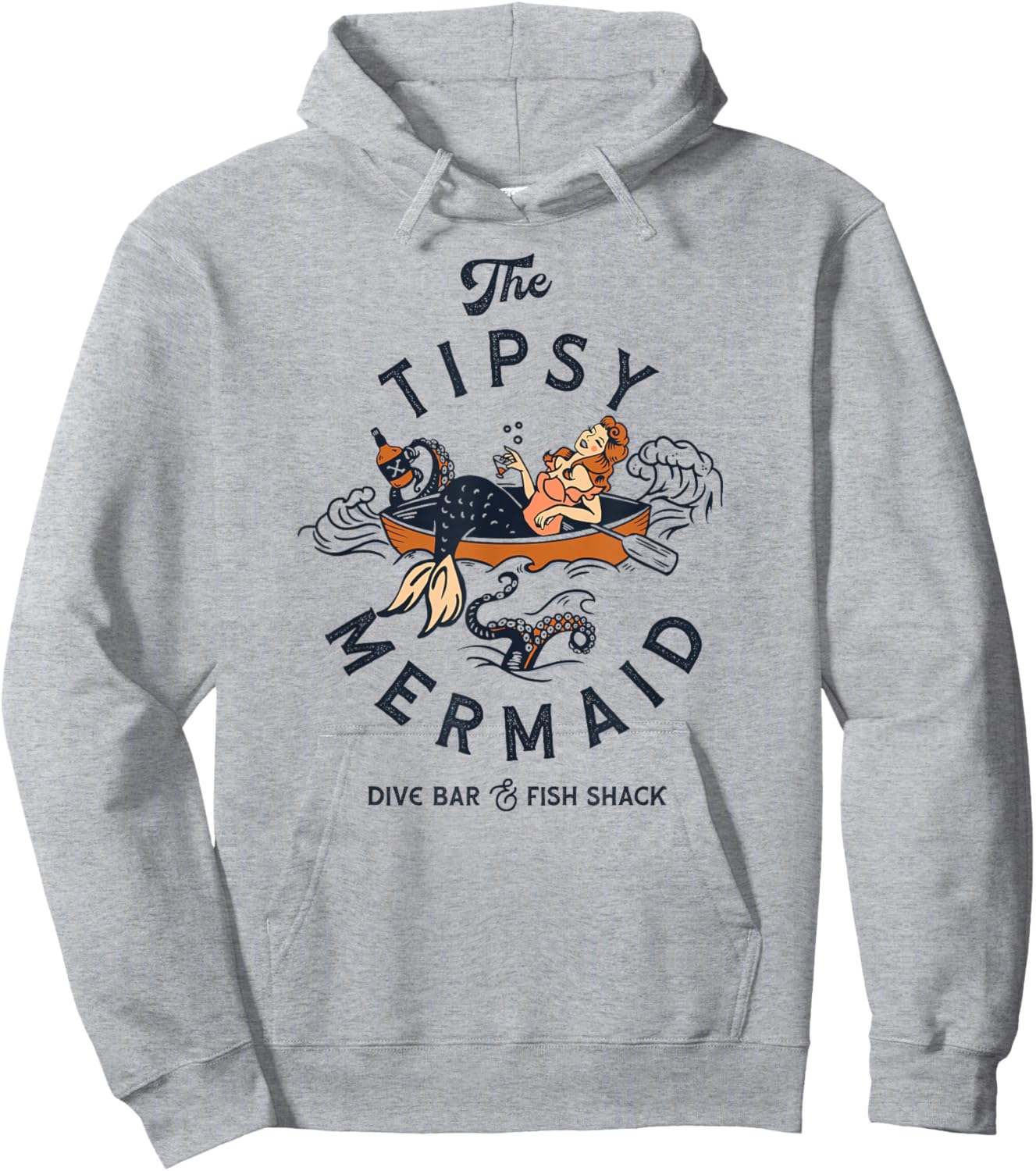 Tipsy Mermaid Dive Bar : Cute Retro Pinup Shirt Hoodie - Hoodie | Ash