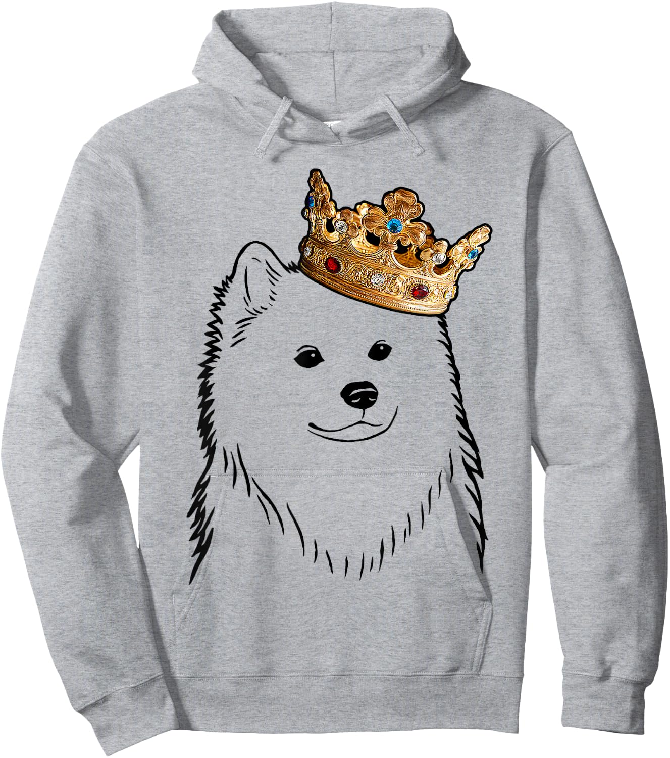 American Eskimo Dog Wearing Crown Hoodie - Hoodie | Ash