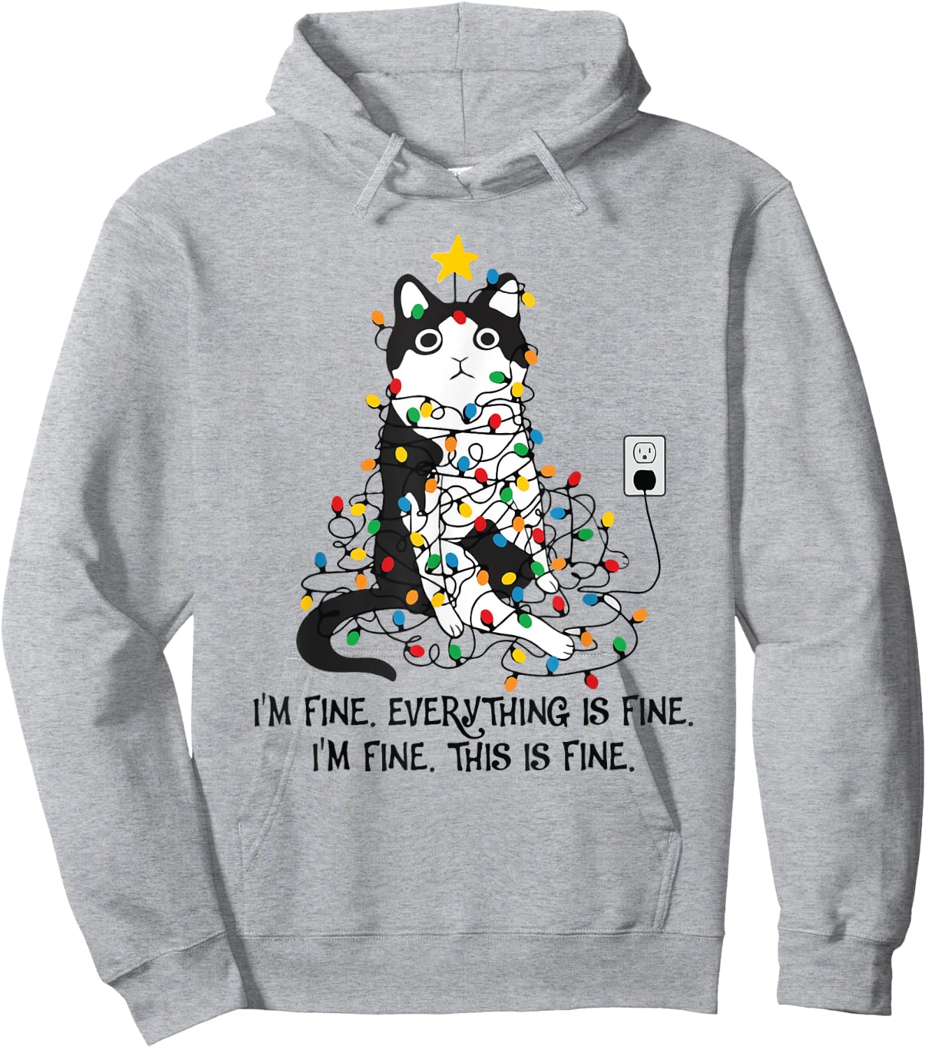 I'm Fine This Is Fine Everything Is Fine Black Cat Christmas Hoodie - Hoodie | Ash