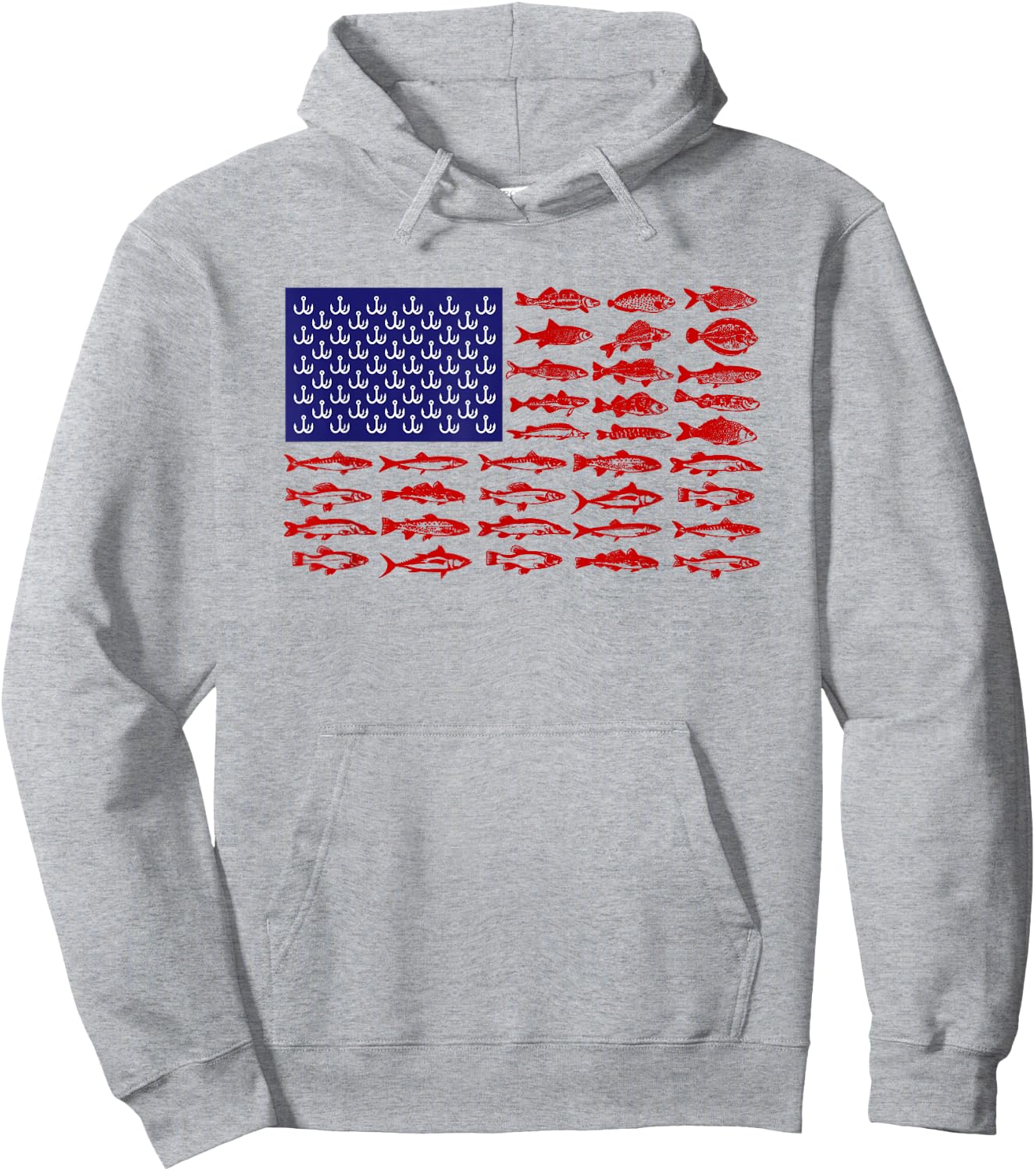 Fish American flag Patriotic Fishing 4th of July Kids Men Hoodie - Hoodie | Ash