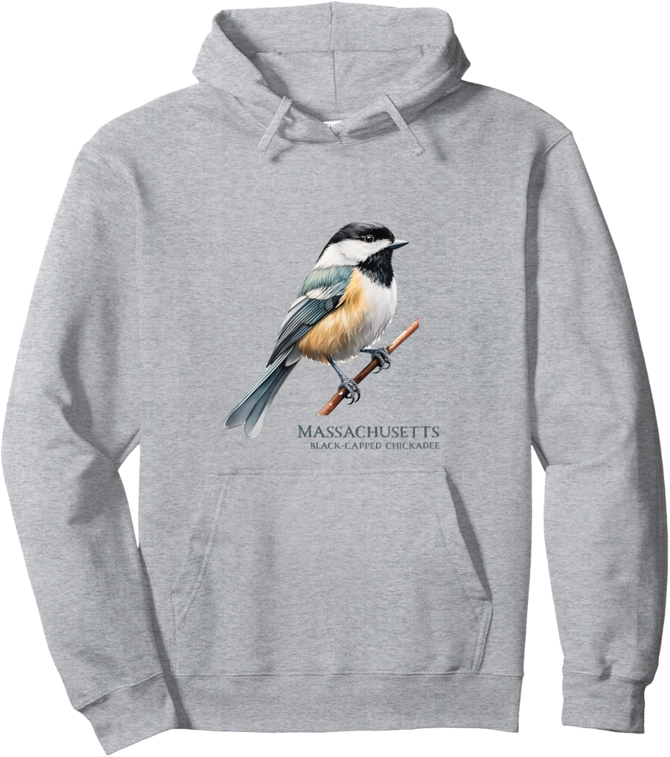 Black-Capped Chickadee State Bird of Massachusetts Songbird Hoodie - Hoodie | Ash