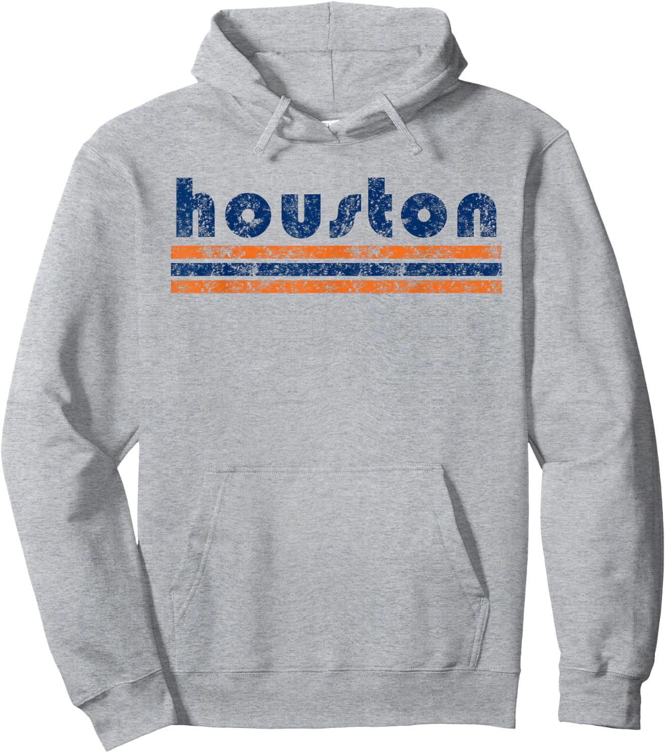 Houston Texas Retro Three Stripe Weathered Vintage Hoodie - Hoodie | Ash
