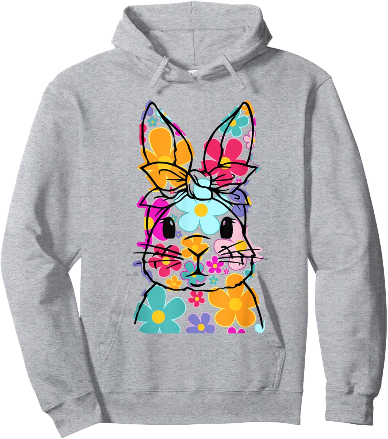 Happy Easter Bunny Daisy Floral Easter Rabbit Face Women Kid Hoodie - Hoodie | Ash