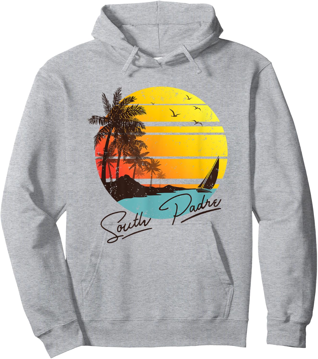 South Padre Island Texas Retro Summer Tropical Beach Hoodie - Hoodie | Ash