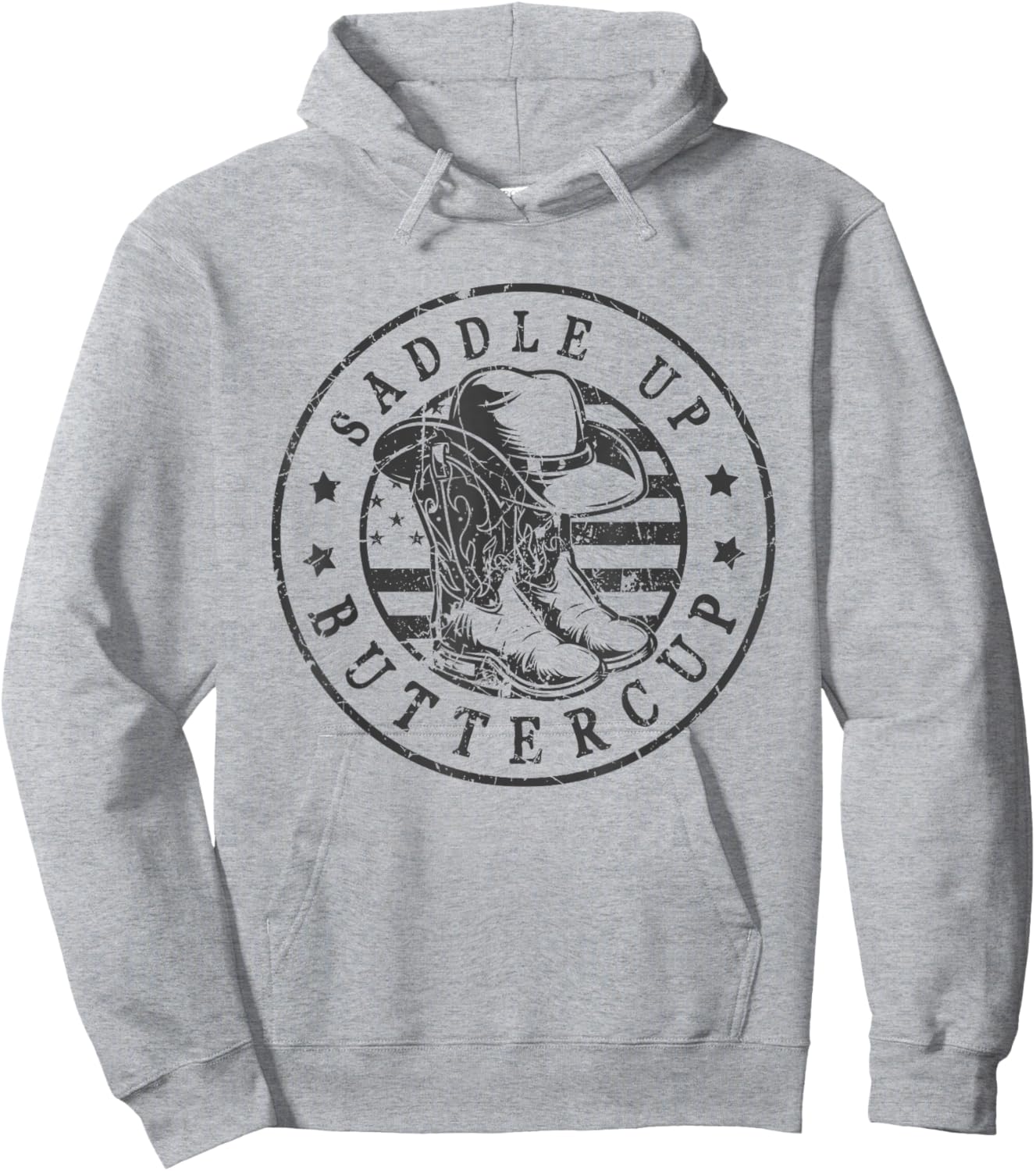 Saddle Up Buttercup Cowboy Boots Western Country USA Flag Hoodie - Hoodie | Ash