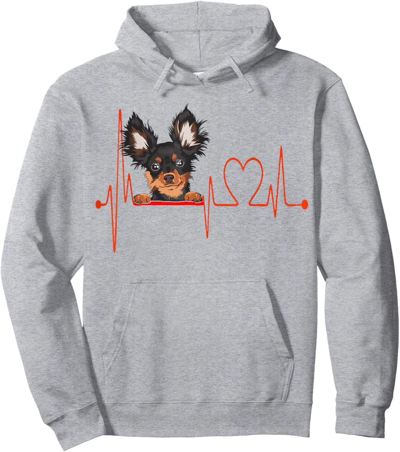 Russian Toy Terrier Heartbeat EKG My Dog Is My Valentine Hoodie - Hoodie | Ash