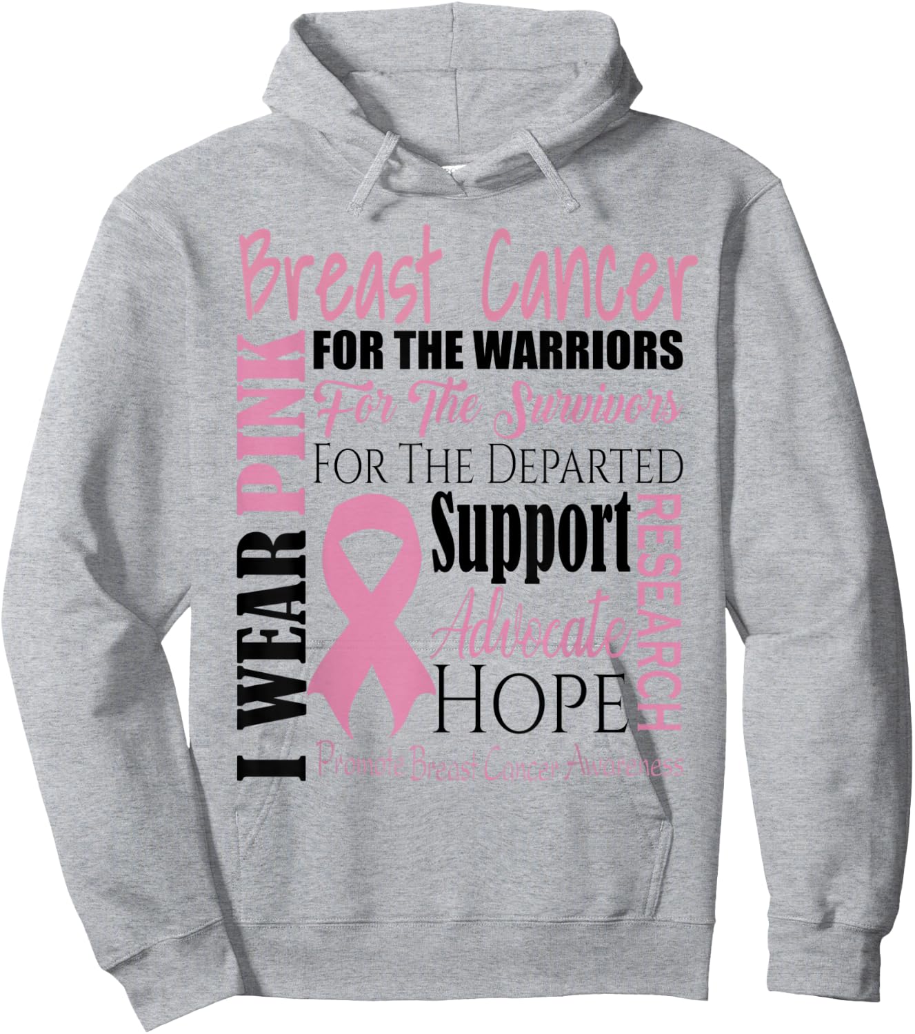 Breast Cancer Warrior Pink Ribbon Fighter Support Hope Gift Hoodie - Hoodie | Ash