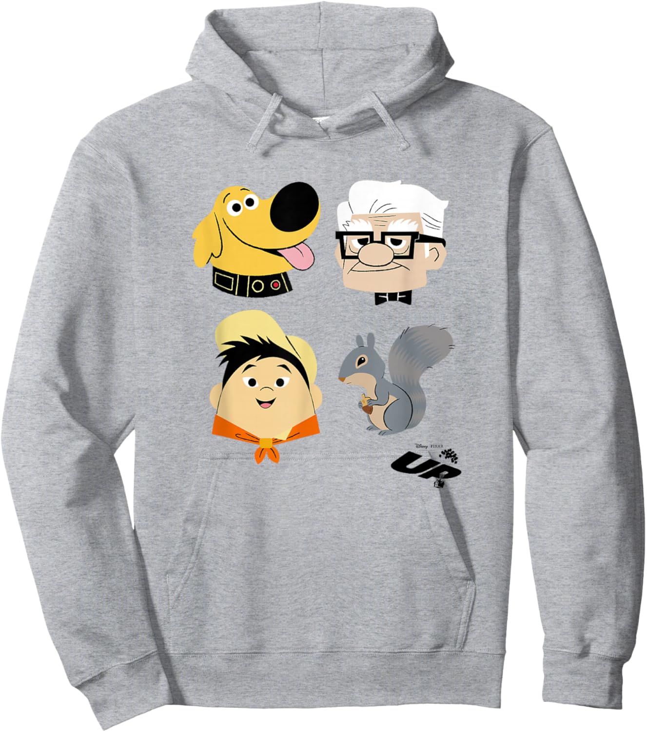Disney Pixar Up Carl Russell Dug & Squirrel Group Shot Hoodie - Hoodie | Ash