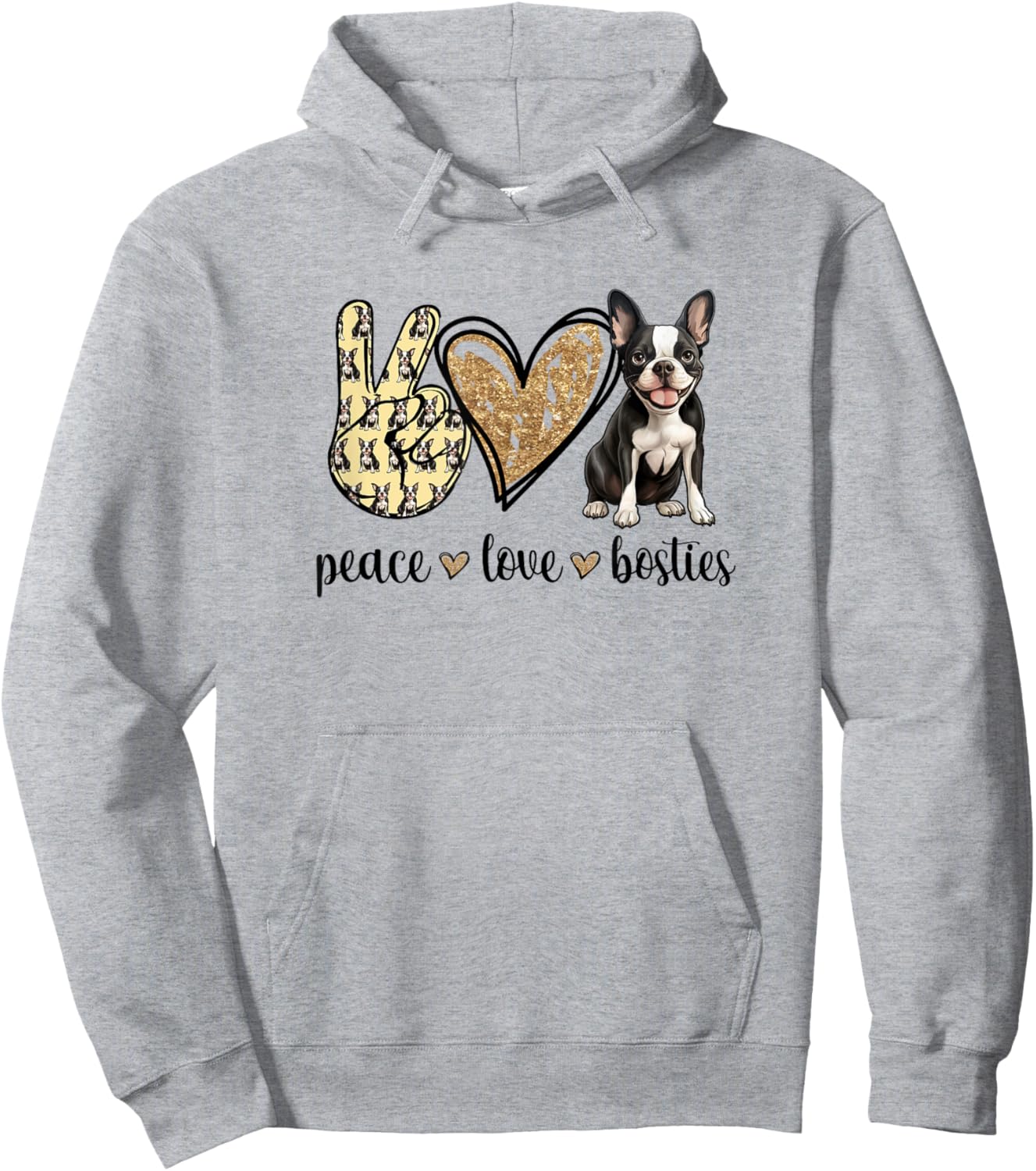 Peace Love Boston Terrier Dog Lover Men Women Girls Kids Hoodie - Hoodie | Ash