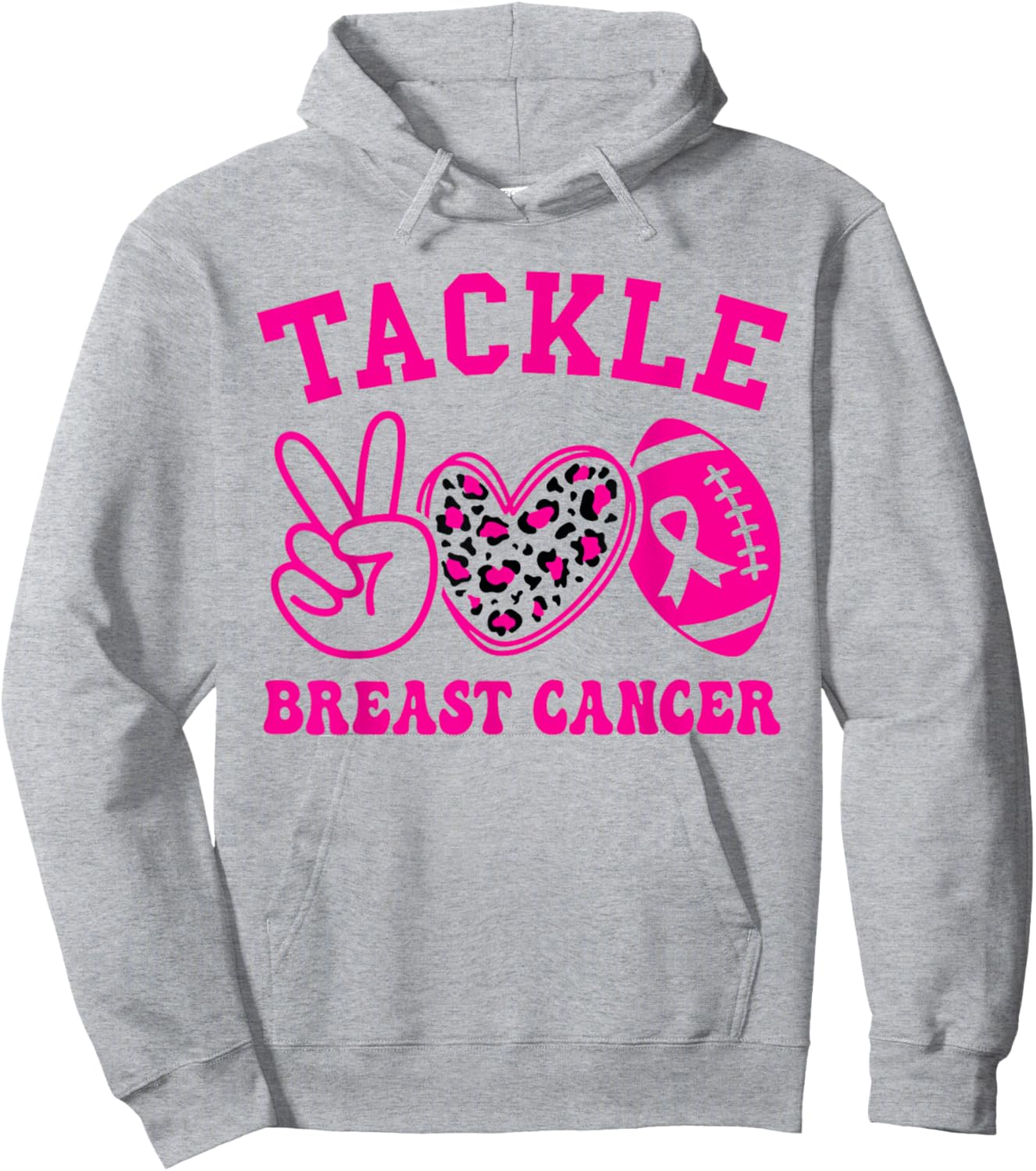 Tackle Football Peace Love Football Pink Breast Cancer Women Hoodie - Hoodie | Ash