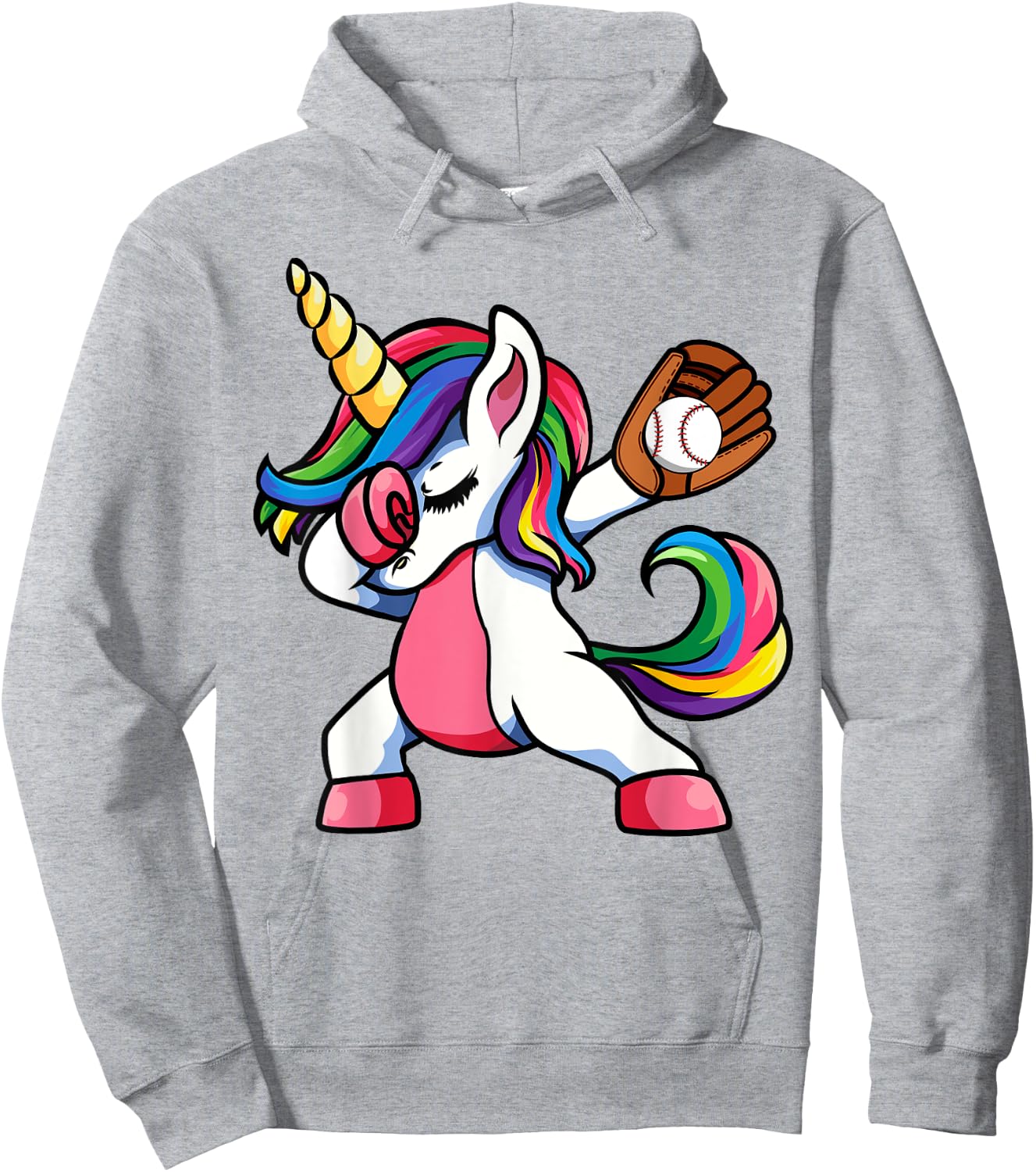 Girls Funny Dabbing Baseball Unicorn Apparel, Youth Dab Hoodie - Hoodie | Ash