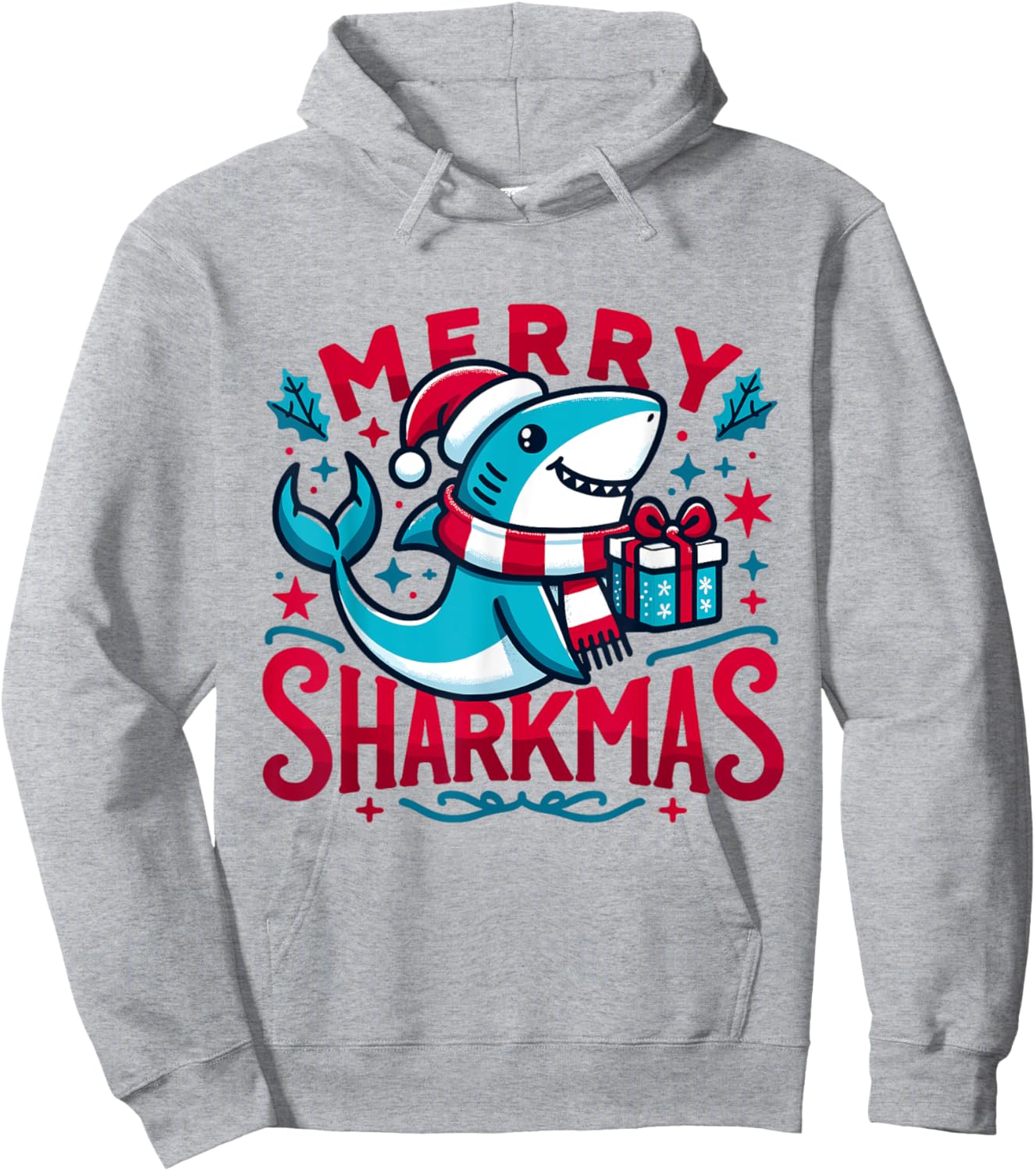 Merry Sharkmas Cute Shark Christmas Pajamas Boys Girl Winte Hoodie - Hoodie | Ash