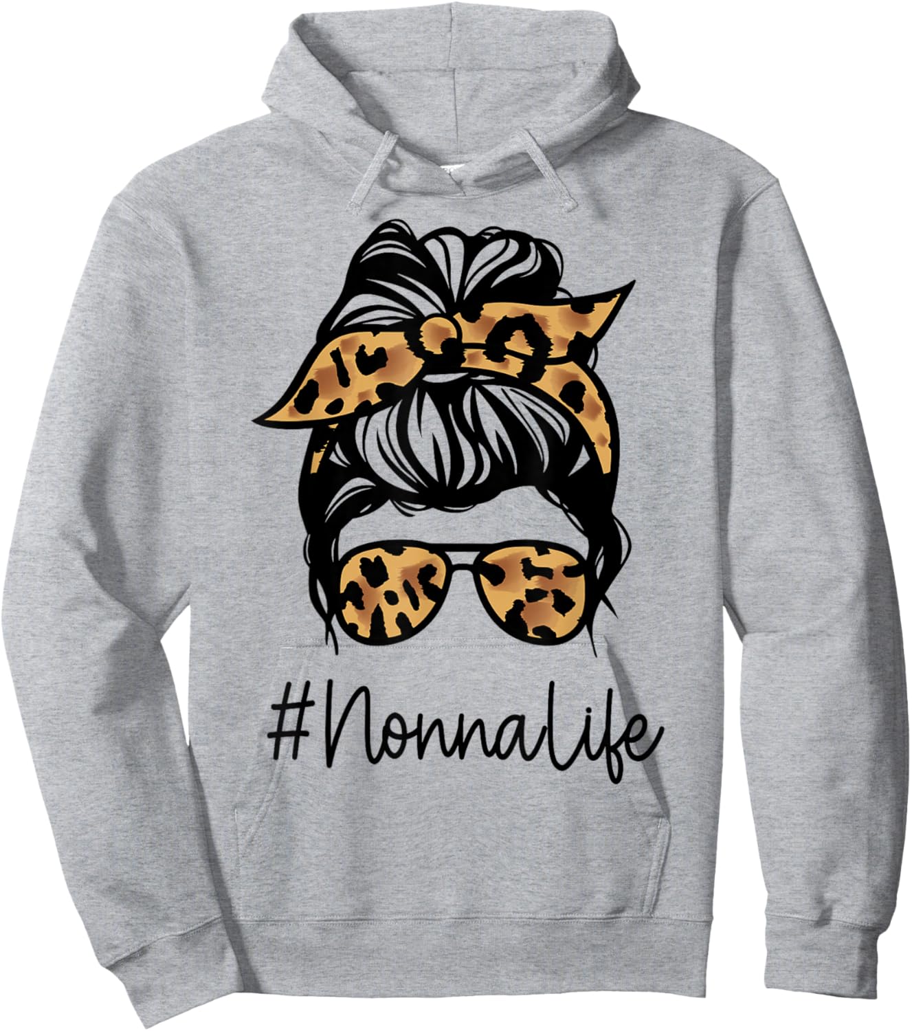 NONNA Leopard Messy Bun Mother's Day for Grandmothers Hoodie - Hoodie | Ash