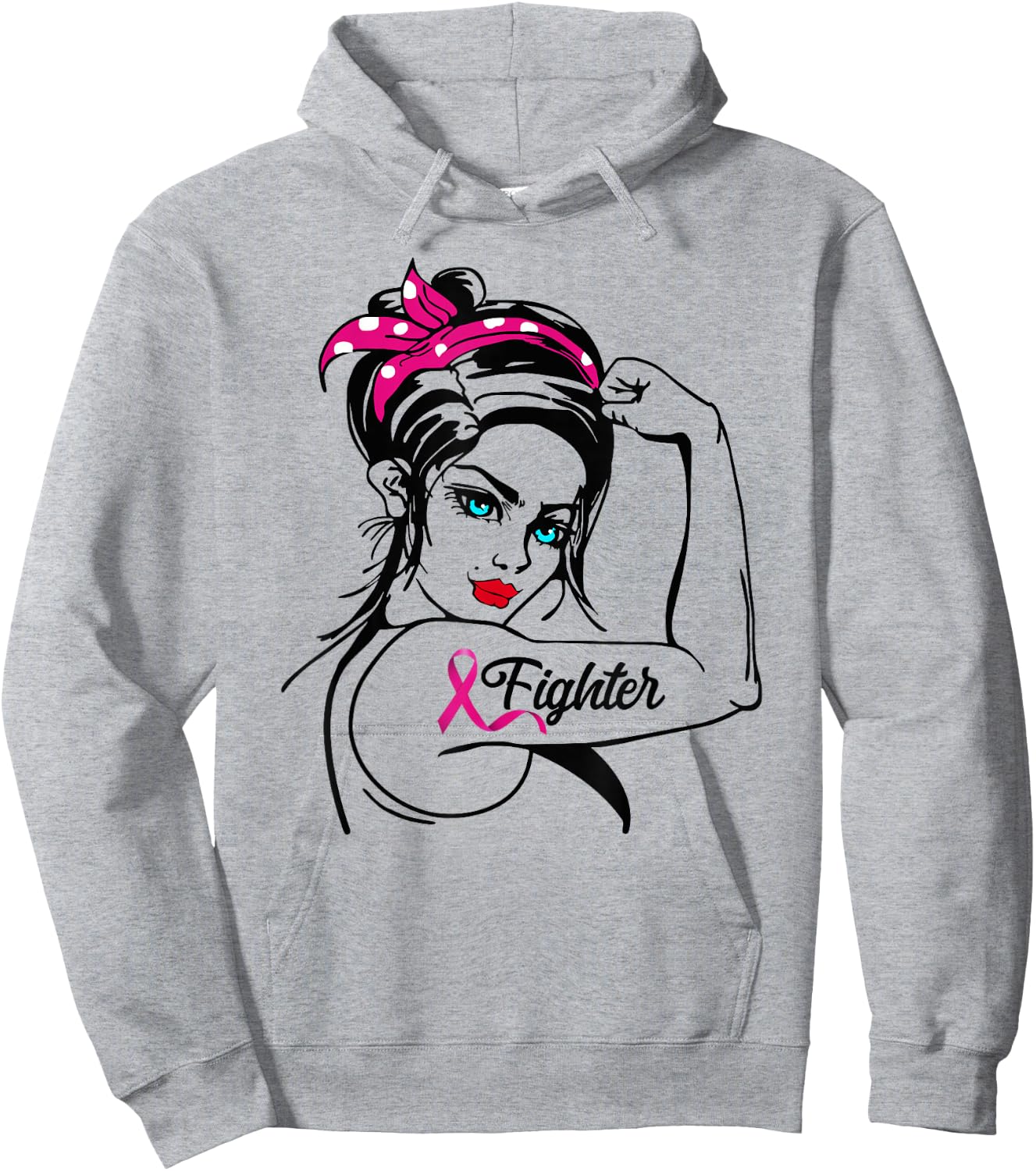 Fighter Rosie The Riveter Breast Cancer Awareness Hoodie - Hoodie | Ash
