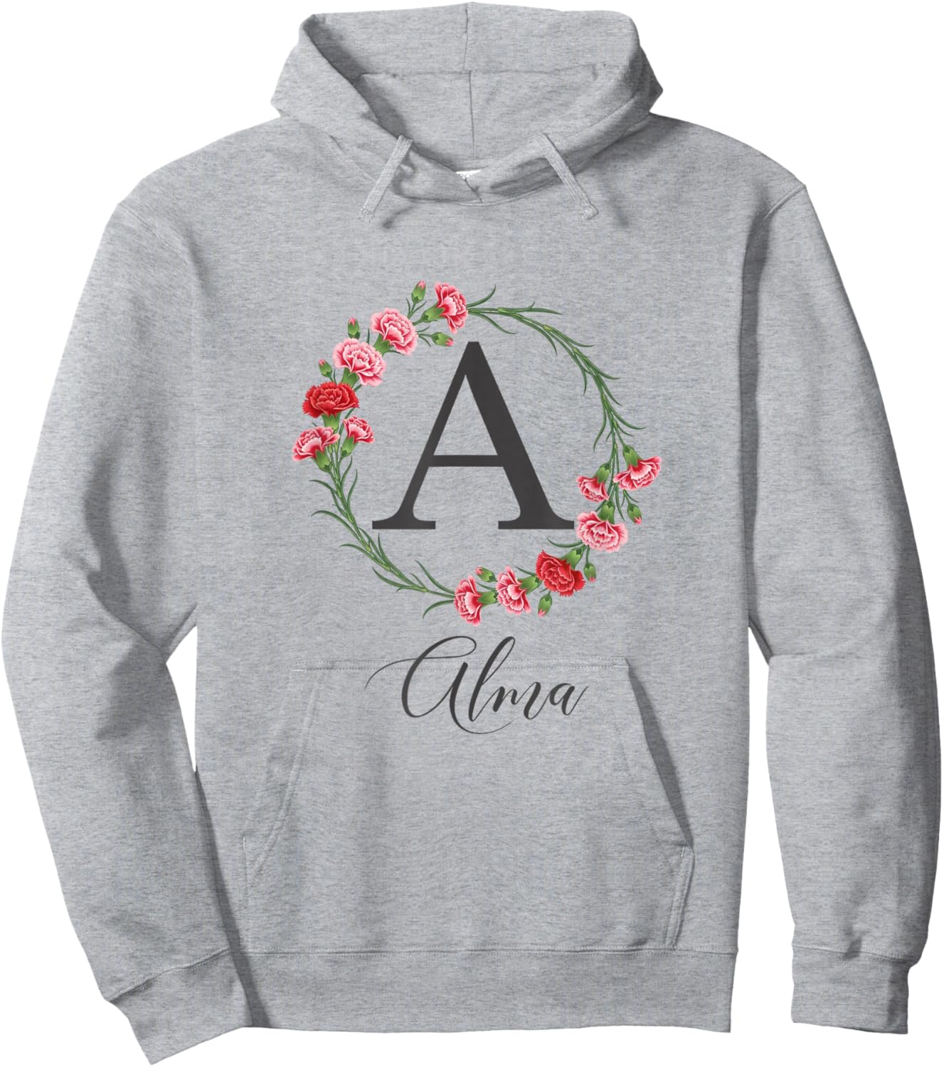 Floral Alma Nom Fleurs Nom Personnalisé Alma Hoodie - Hoodie | Ash