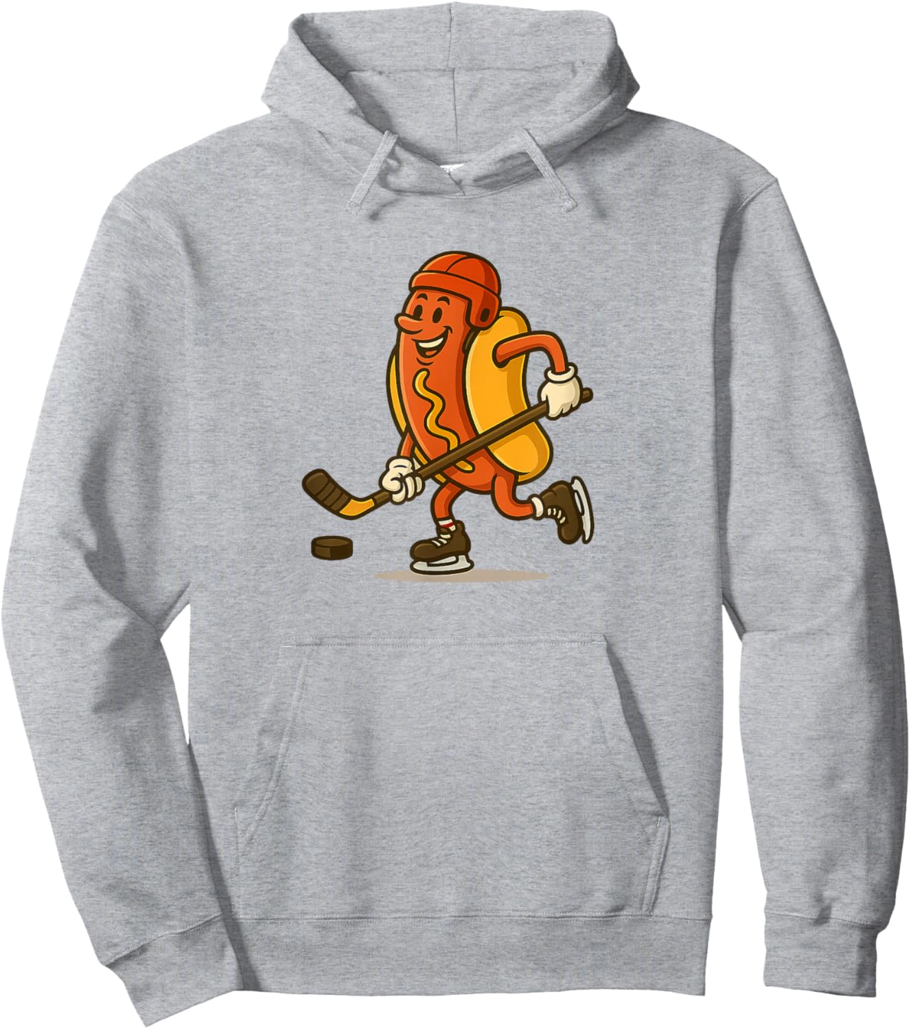 Funny Hot Dog Hockey Player Cartoon Mascot Art Hoodie - Hoodie | Ash