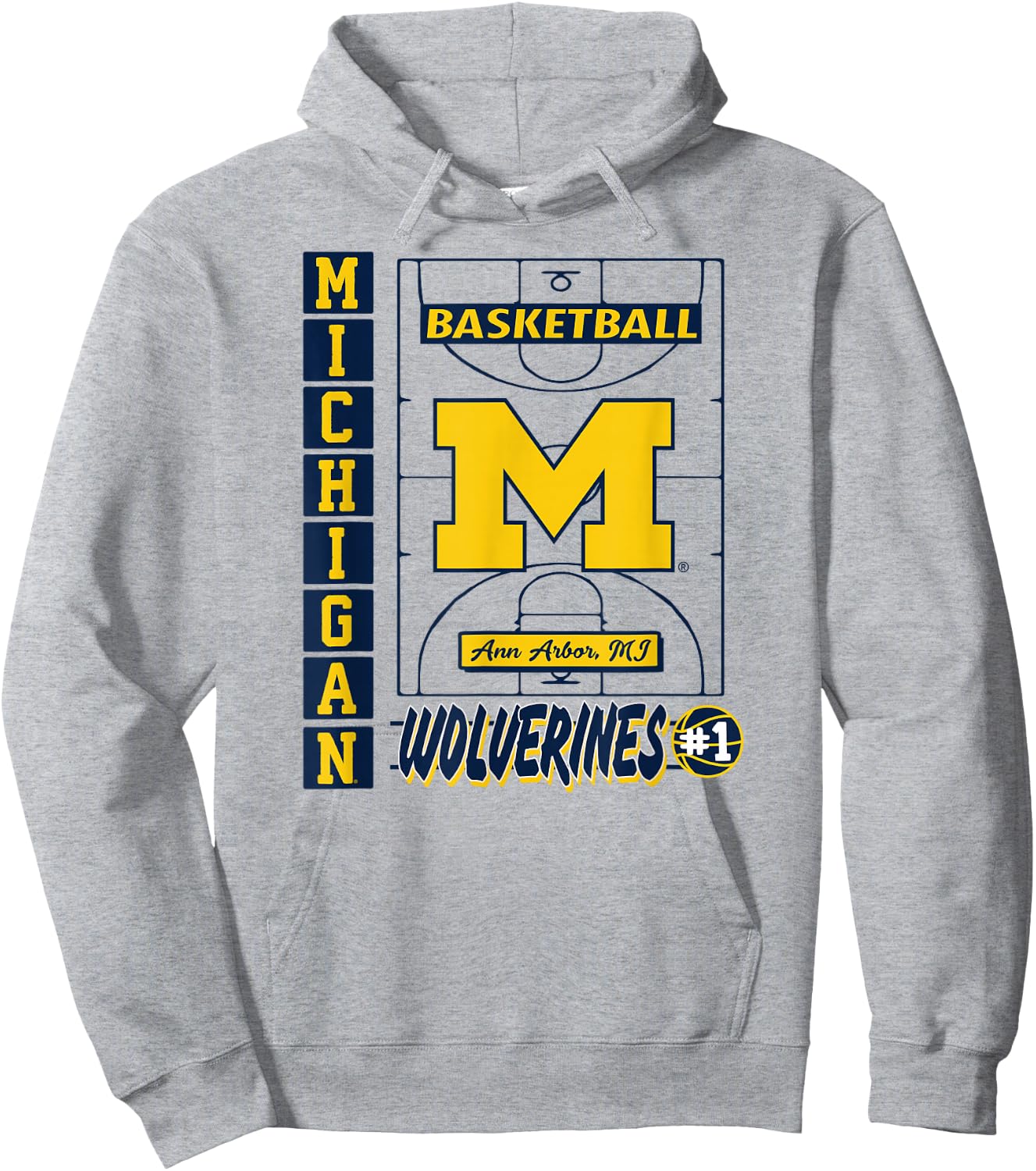 Michigan Wolverines Basketball Vintage Court Gray Hoodie - Hoodie | Ash