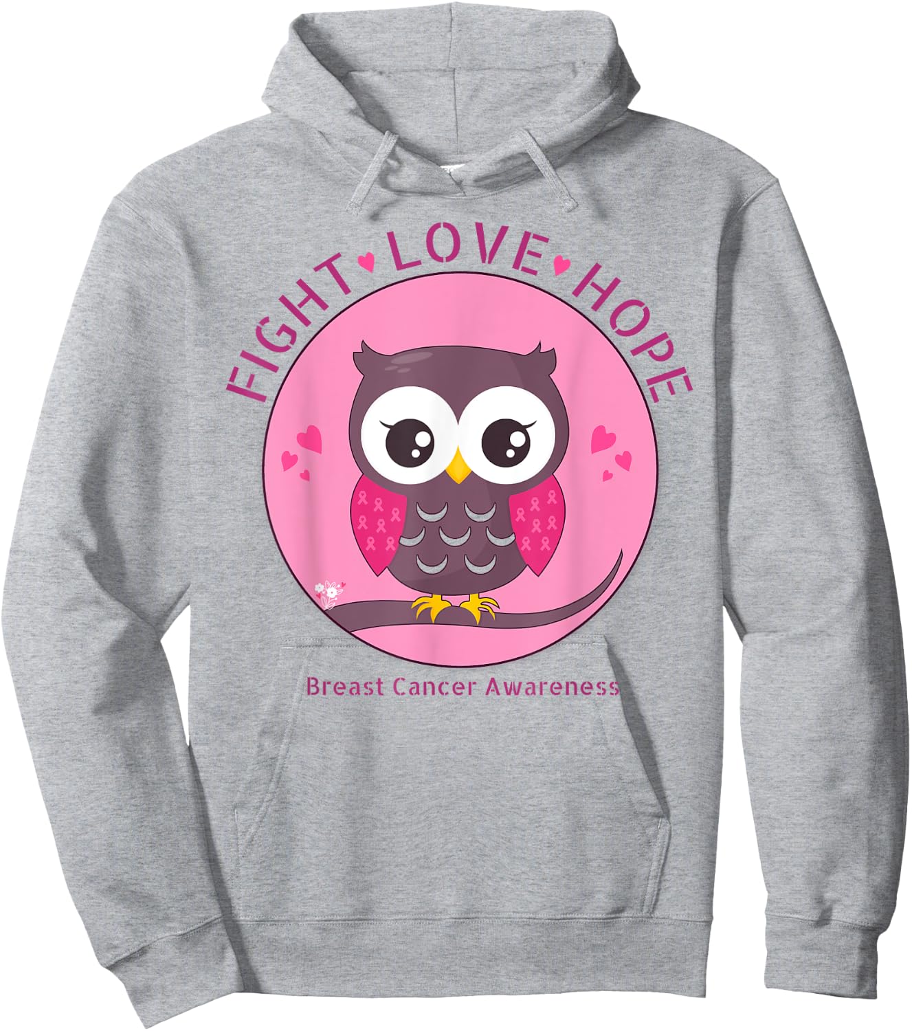 Pink Cute Owl Hearts Fight,Love,Hope Breast Cancer Awareness Hoodie - Hoodie | Ash