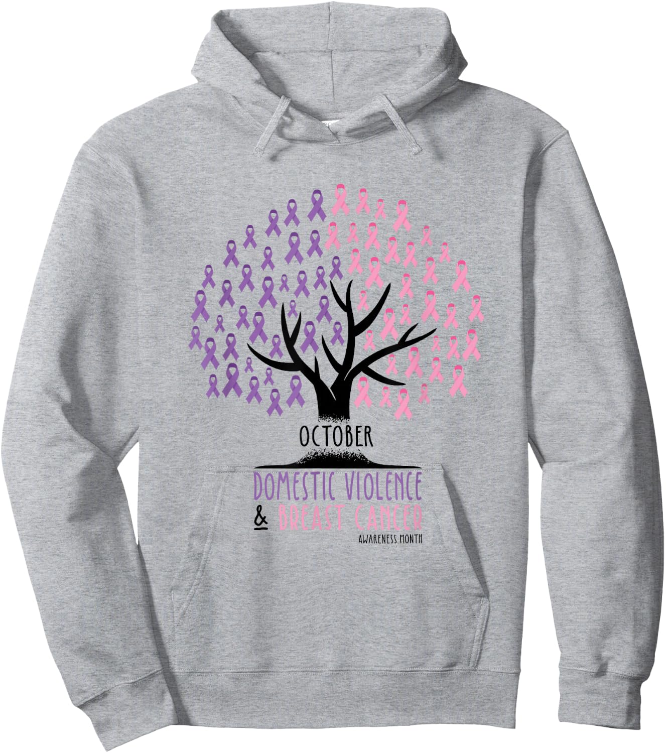 Ribbon Tree, Breast Cancer and Domestic Violence Awareness Hoodie - Hoodie | Ash