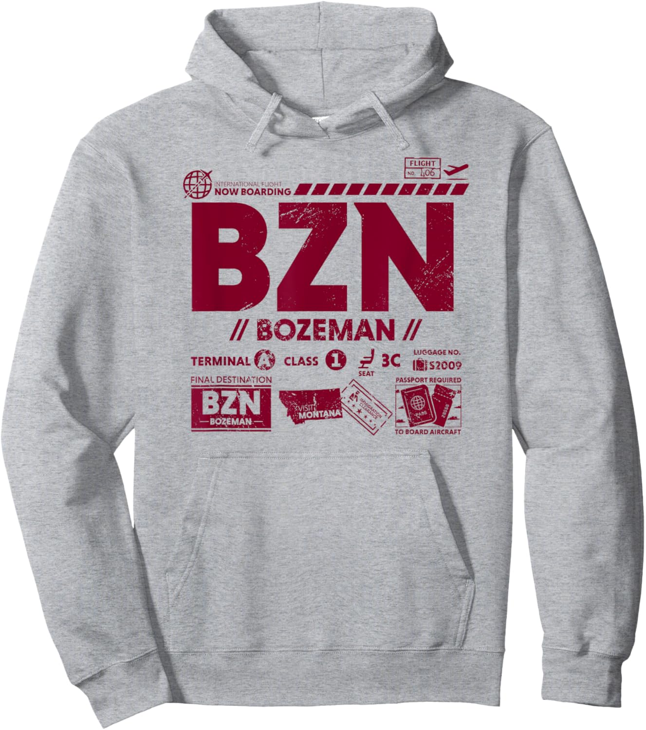 Vintage Bozeman BZN Airport Code Travel Day Retro Tag MT Hoodie - Hoodie | Ash