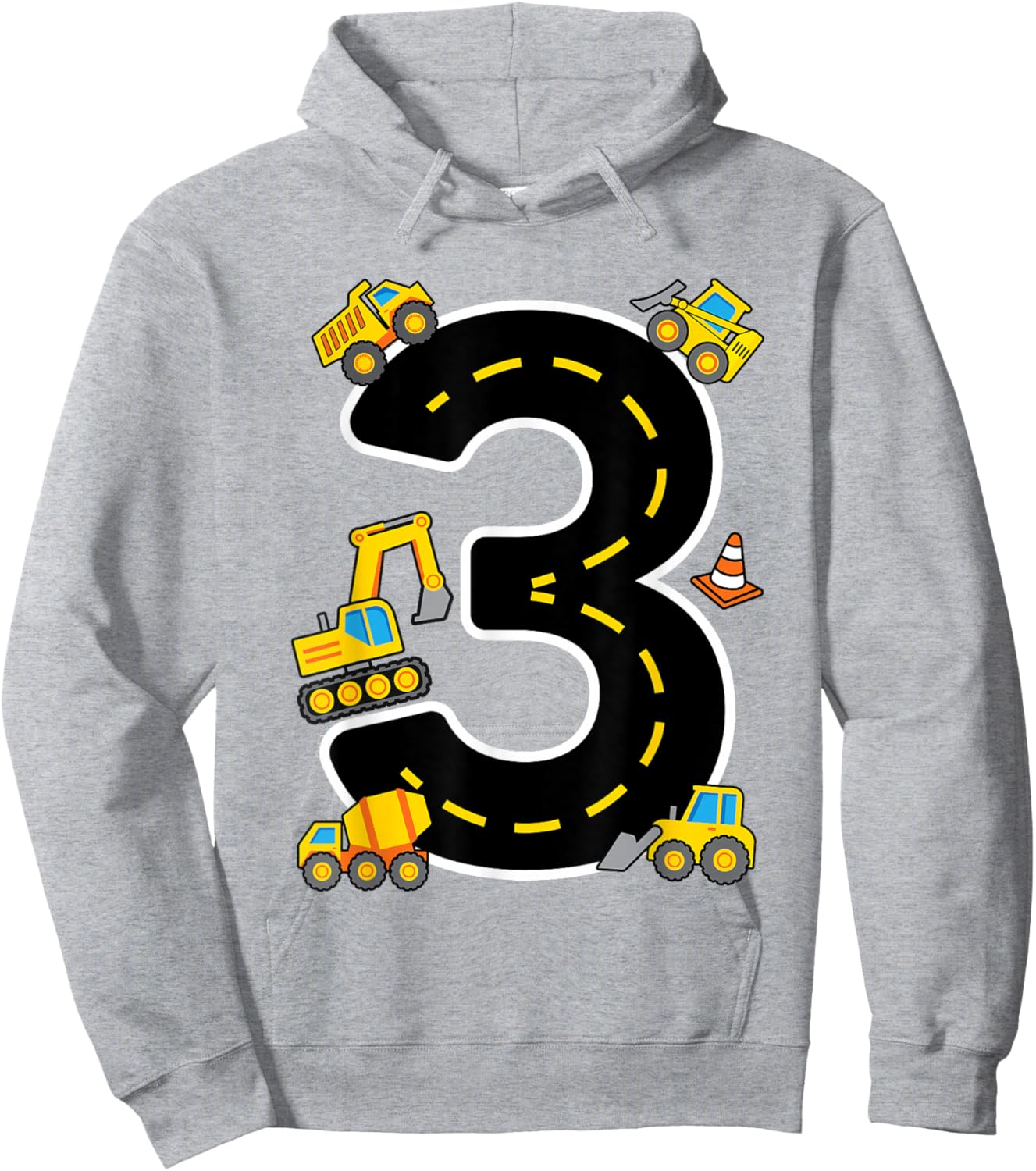 I'm 3 Construction Theme 3rd Birthday Party Boys Excavator Hoodie - Hoodie | Ash