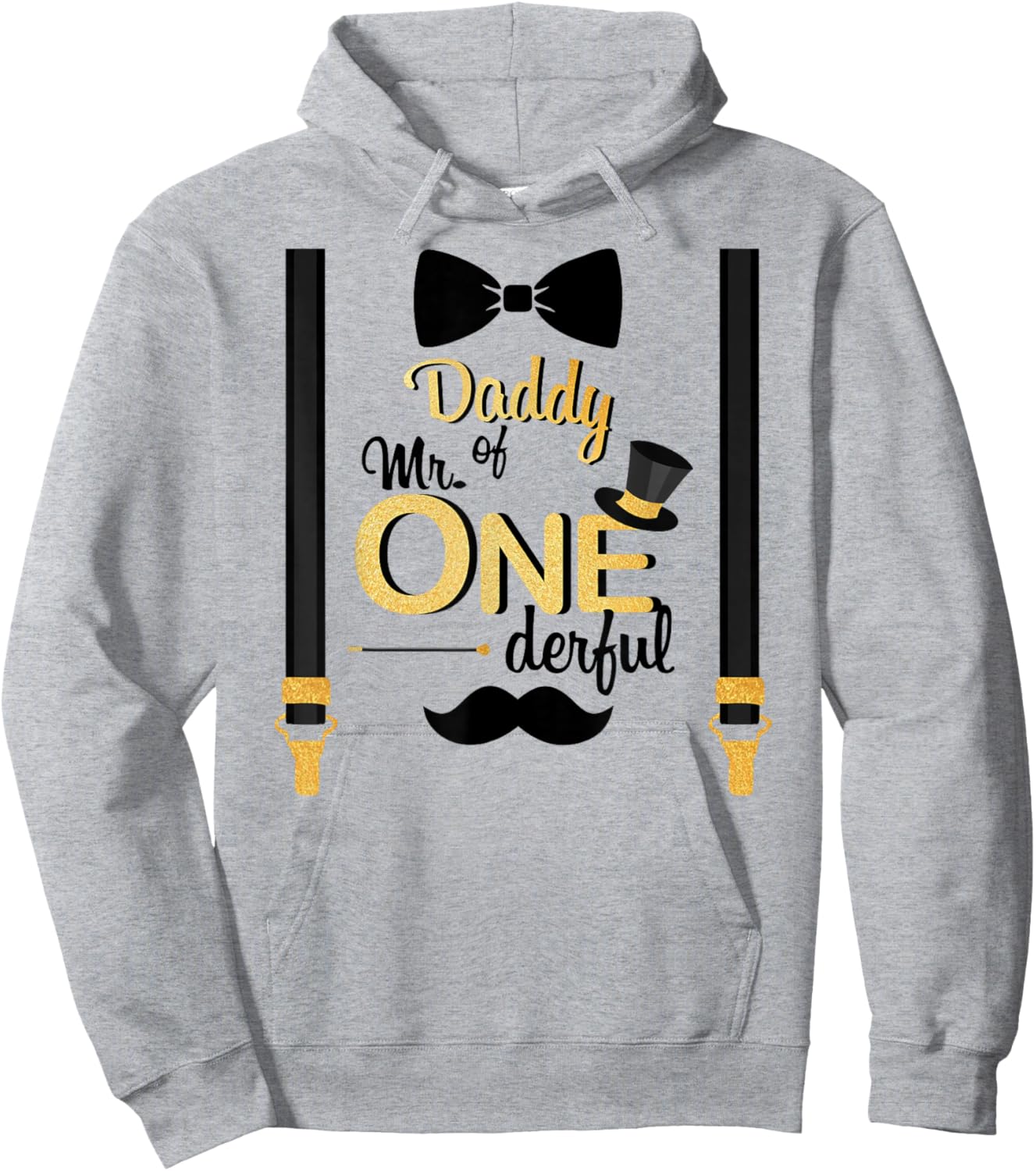 Daddy Of Mr One-derful Party Gold-Black Dad Boy 1st Birthday Hoodie - Hoodie | Ash