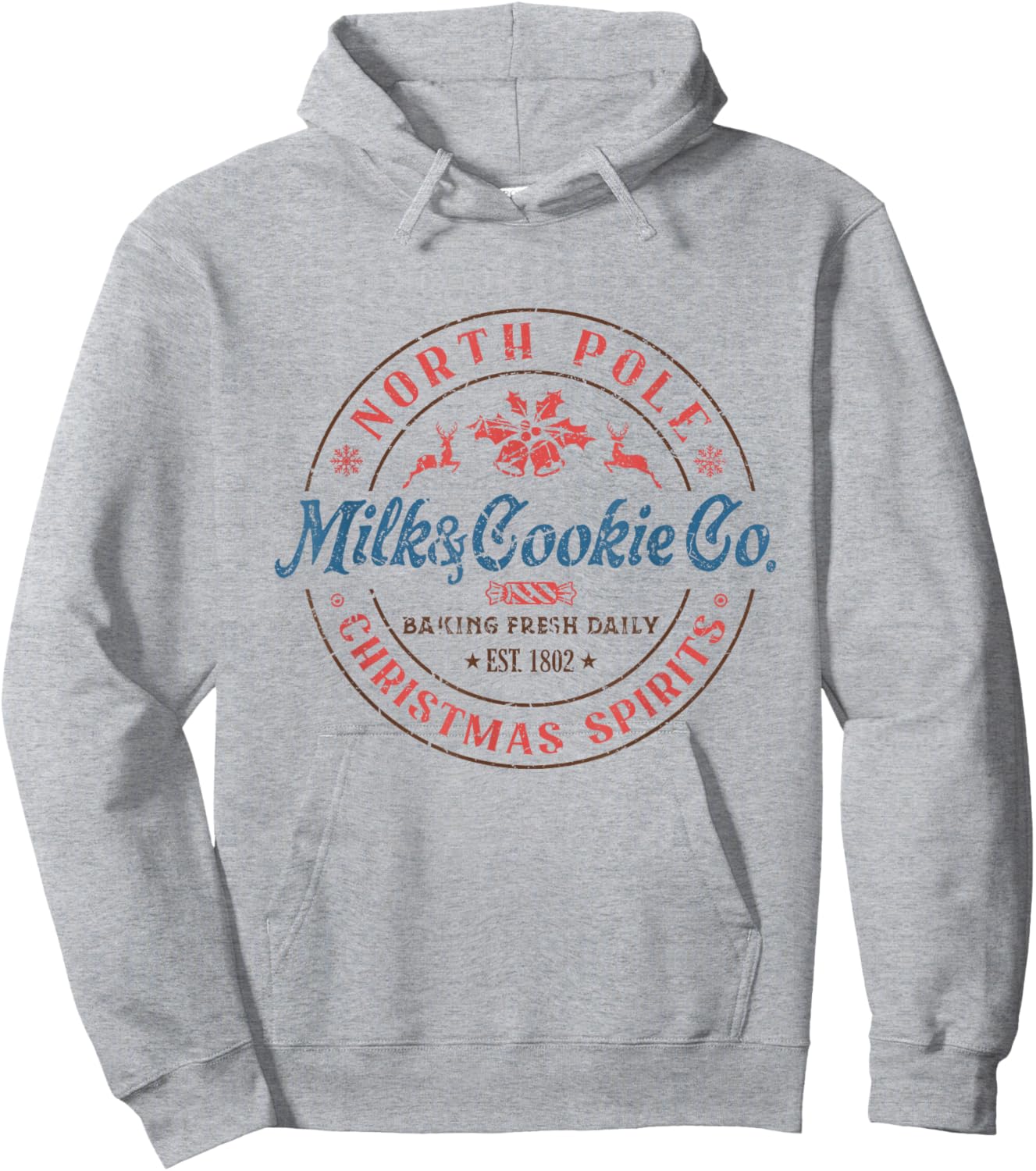 North Pole Milk and Cookie Co Funny Holiday Christmas Hoodie - Hoodie | Ash