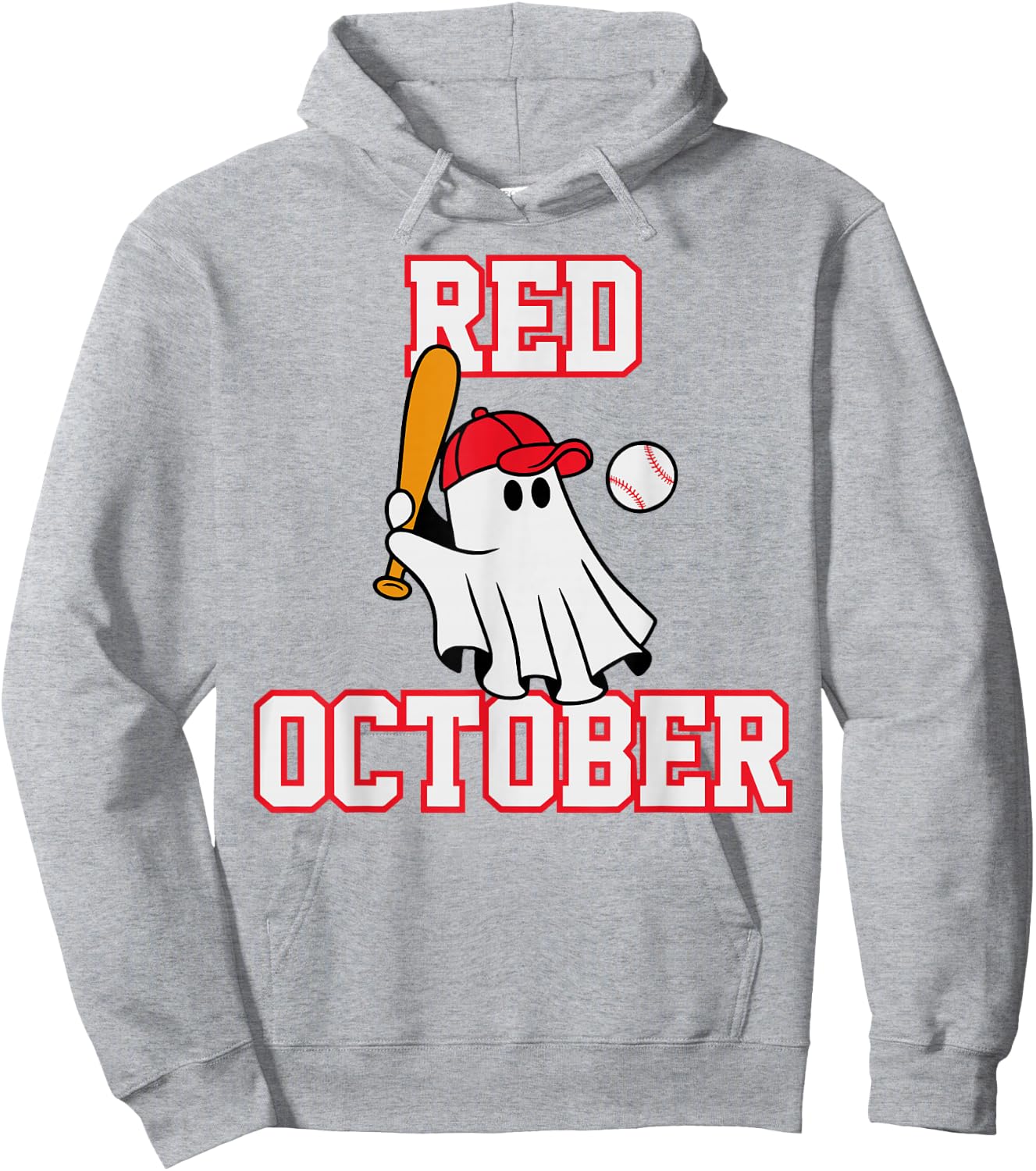 Red October Halloween Ghost Playing Baseball Sport Women Men Hoodie - Hoodie | Ash
