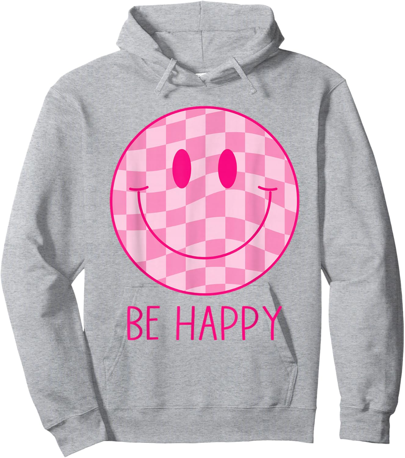 Be Happy Pink Checkered Smile Face Shirt Peace Smiling Face Hoodie - Hoodie | Ash