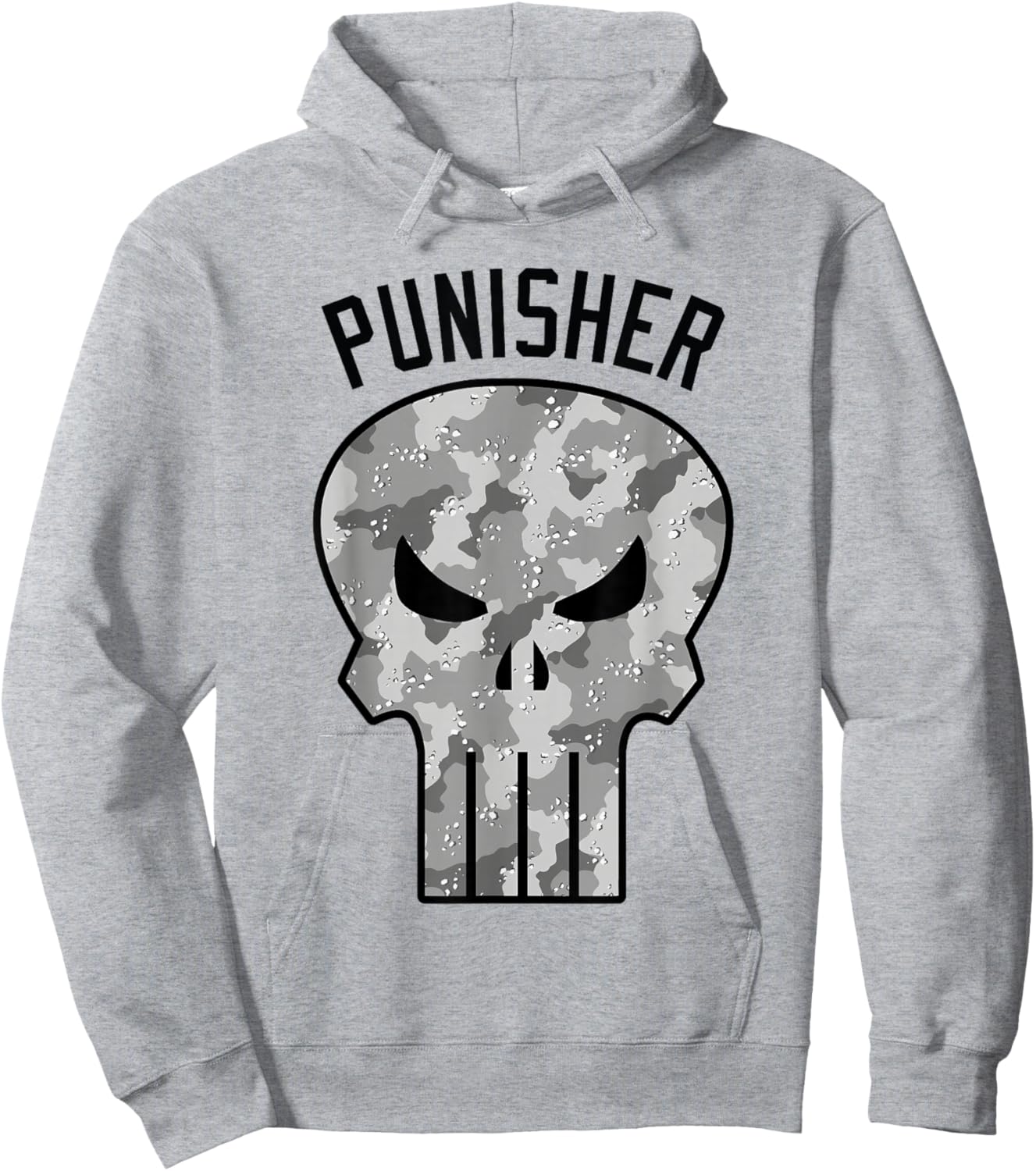Marvel Punisher Grayscale Army Camouflage Skull Logo Hoodie - Hoodie | Ash