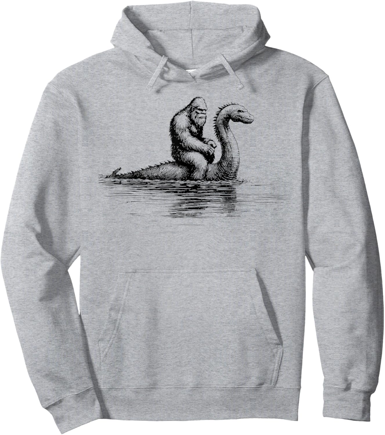 Funny Bigfoot Sasquatch Riding Loch Ness Monster Cryptid Hoodie - Hoodie | Ash