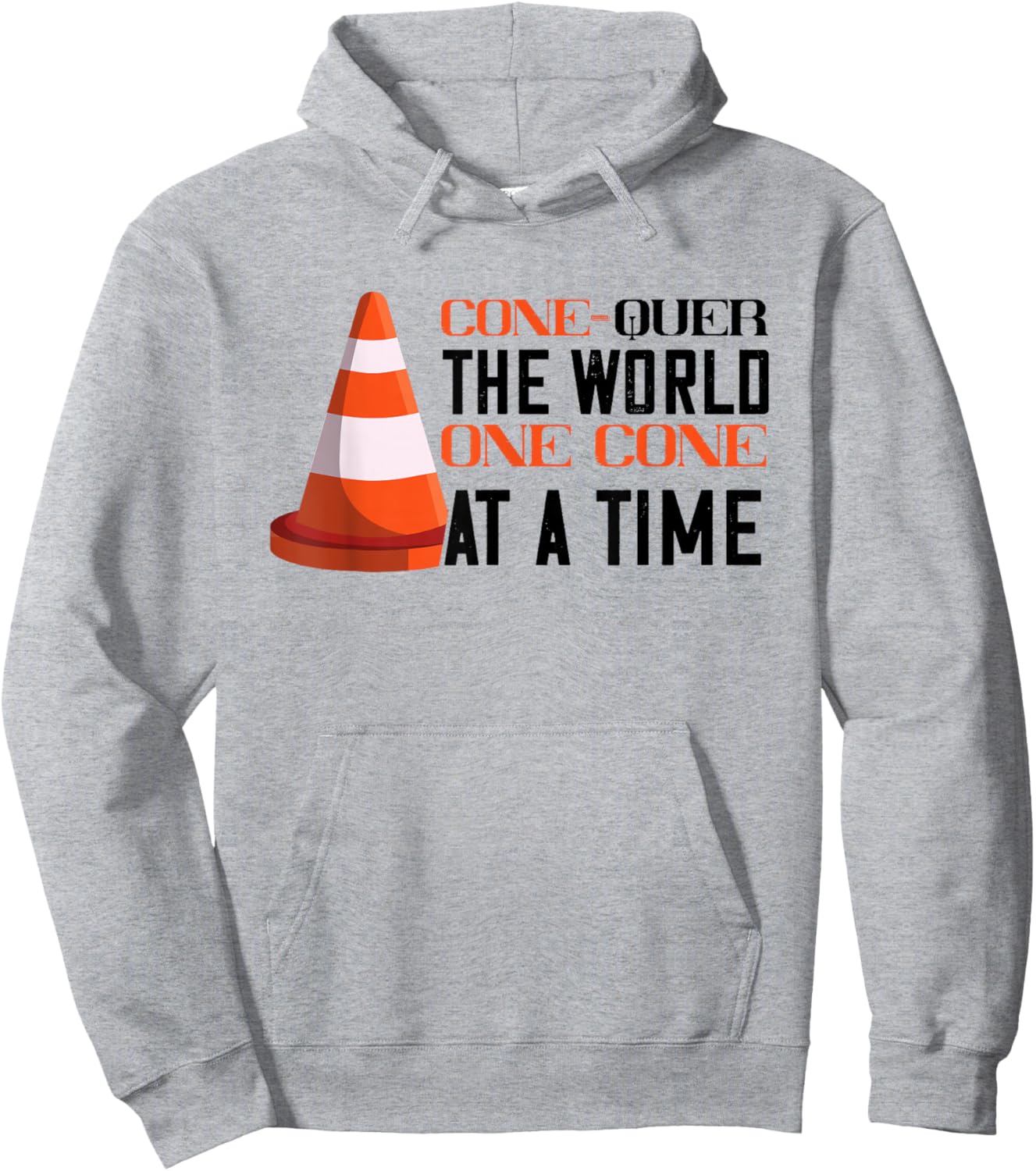 Traffic Cone Conquer The World Orange Traffic Cone Hoodie - Hoodie | Ash