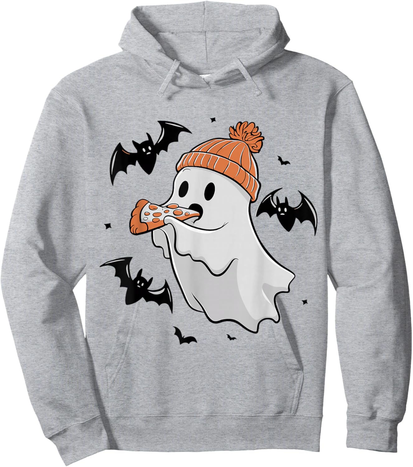 Cute Ghost Eating Pizza Lovers Spooky Halloween Food Costume Hoodie - Hoodie | Ash