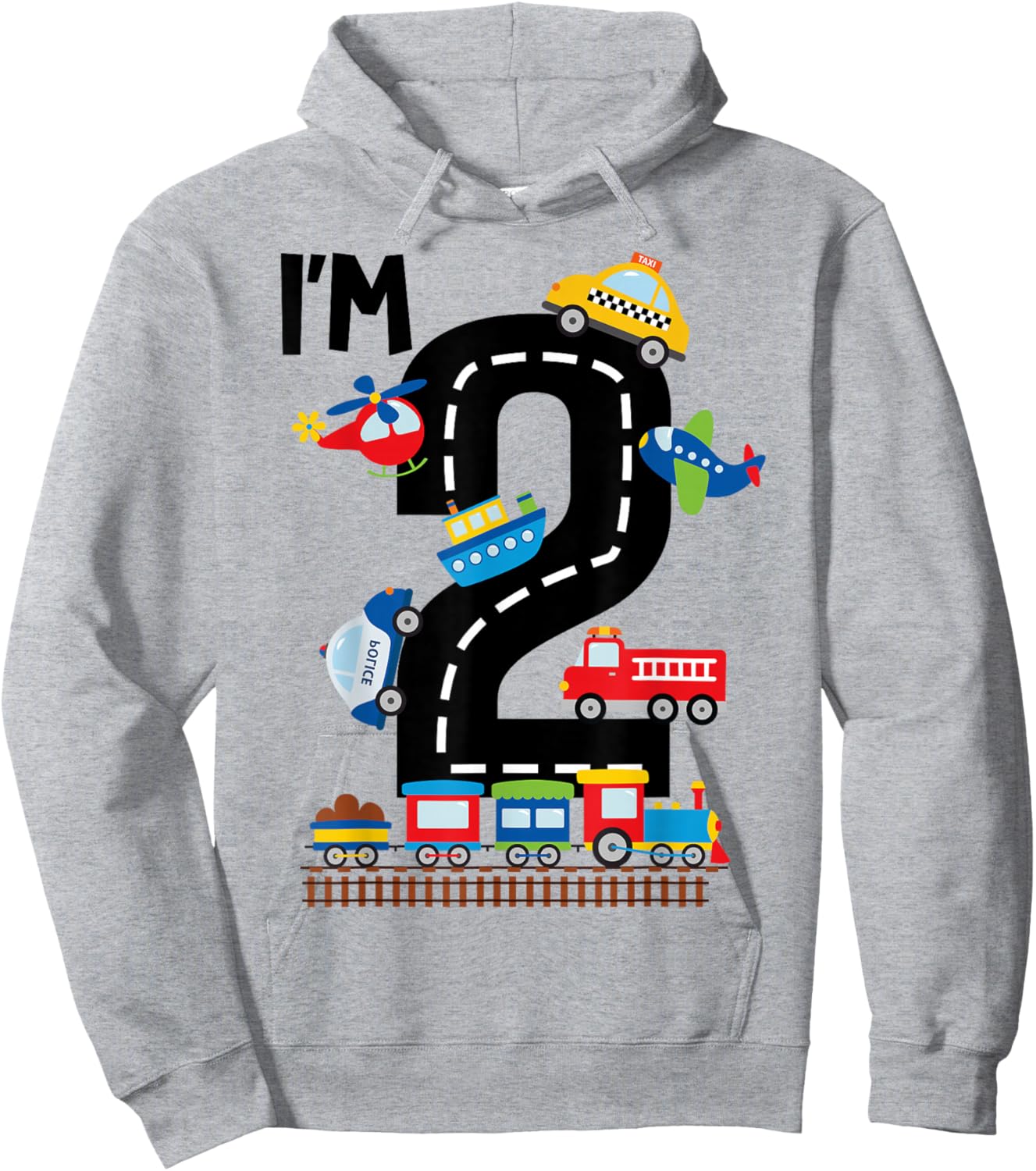 I'm 2 Years Old Birthday Boys Kids Transportation Vehicles Hoodie - Hoodie | Ash