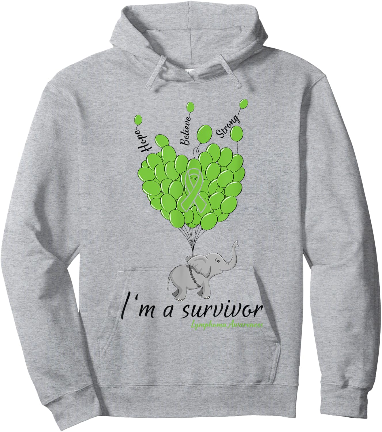 Elephant I'm a Survivor Heart Lymphoma Awareness gift Hoodie - Hoodie | Ash