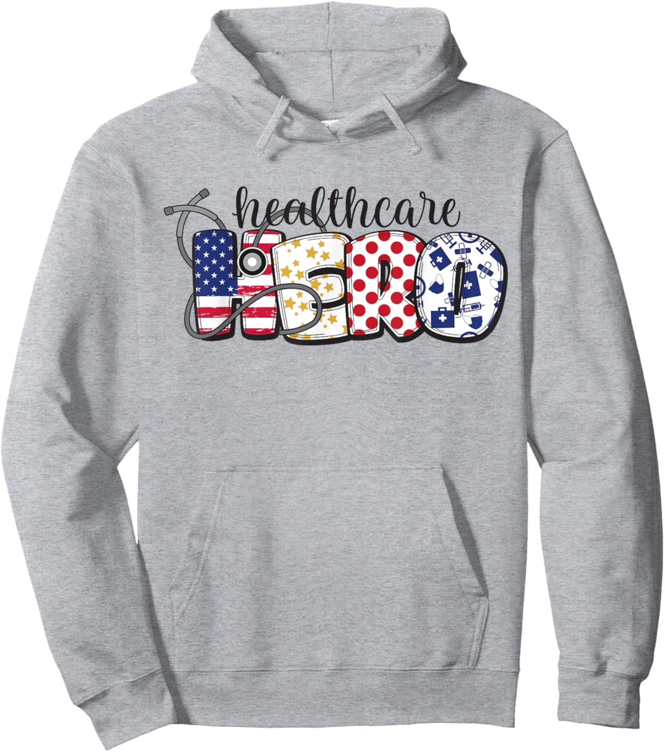 Healthcare Hero Shirt for Nurse Doctor Medical American Flag Hoodie - Hoodie | Ash