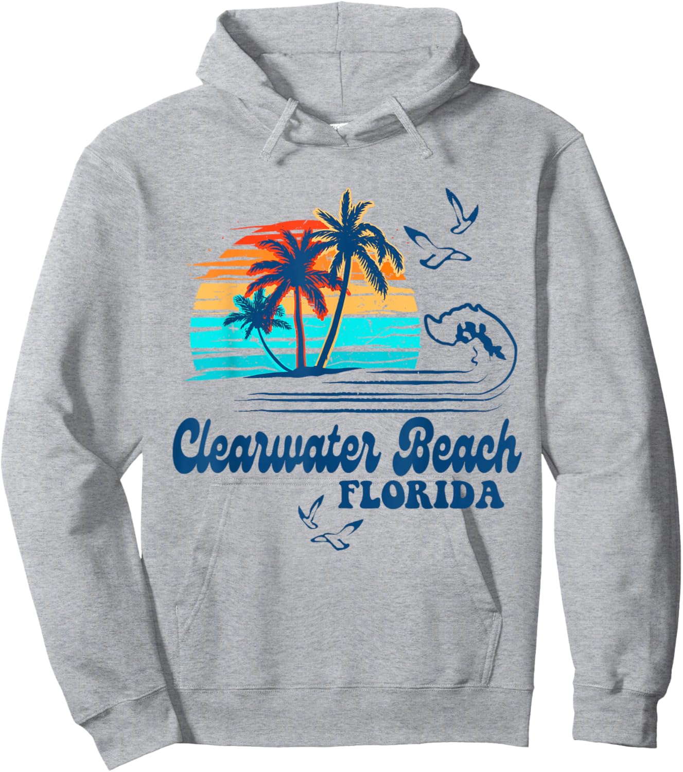 Clearwater Beach Florida 2025 Sunset Vintage 70's Retro Hoodie - Hoodie | Ash