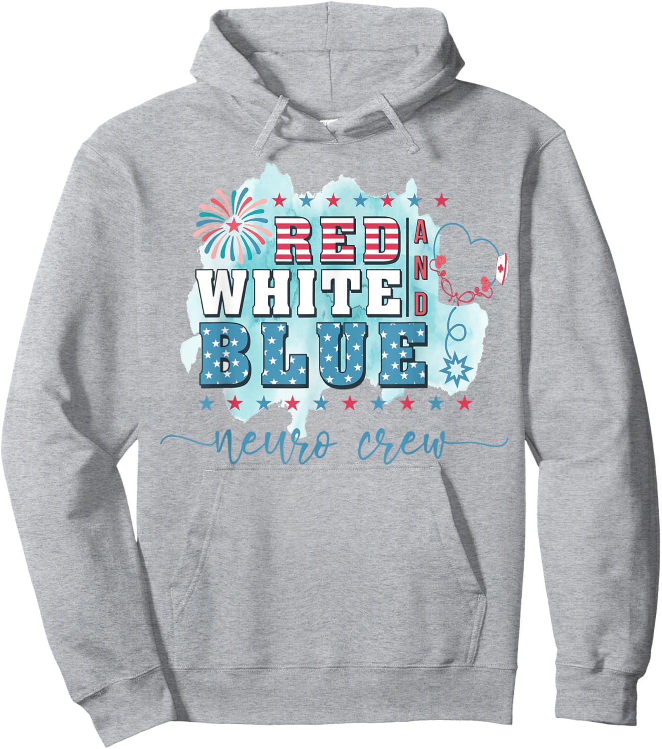 Red White Blue Neuro Crew 4th Of July Neurology RN Nursing Men Hoodie - Hoodie | Ash